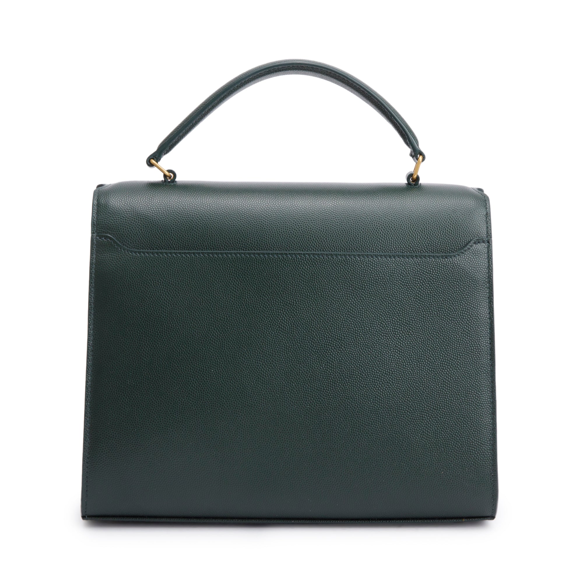 Saint Laurent Green Grain De Poudre Leather Cassandra Medium Top Handle Bag