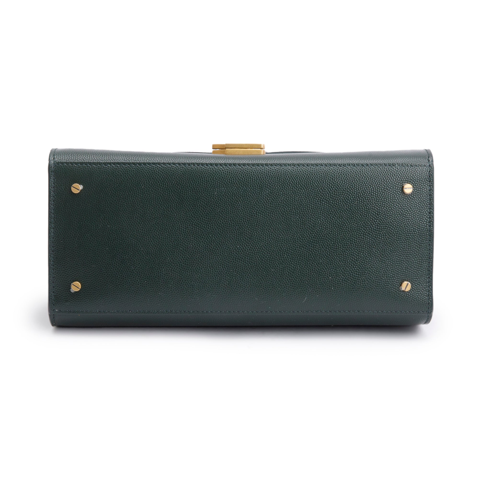 Saint Laurent Green Grain De Poudre Leather Cassandra Medium Top Handle Bag