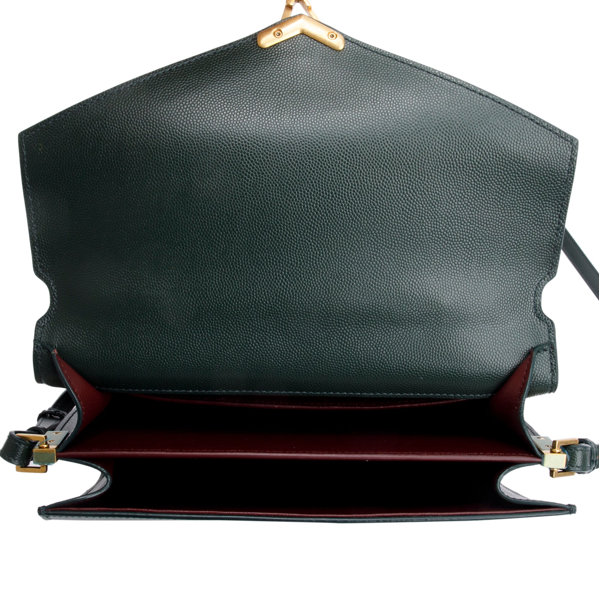 Saint Laurent Green Grain De Poudre Leather Cassandra Medium Top Handle Bag