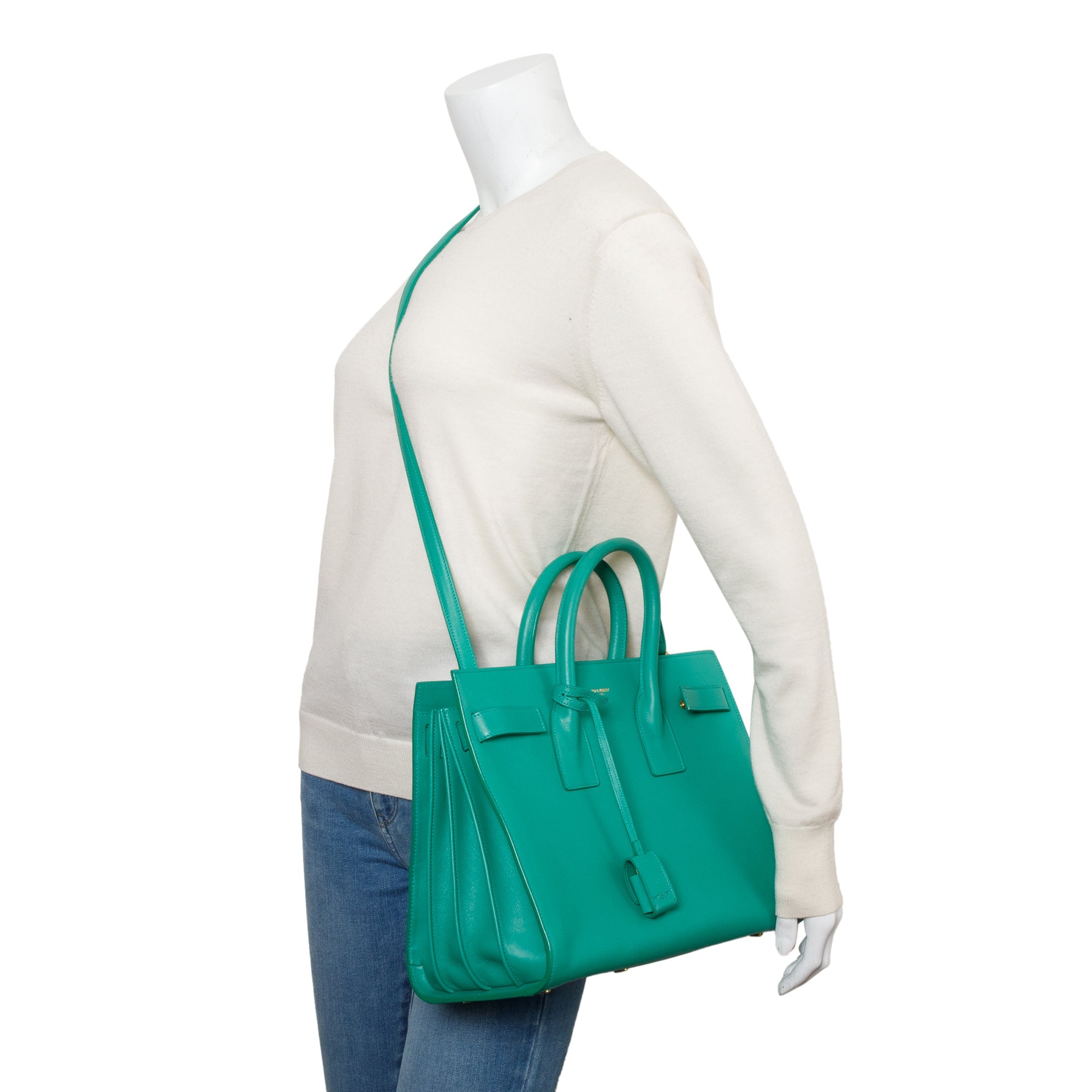 Saint Laurent Green Leather Small Sac De Jour w/ Strap