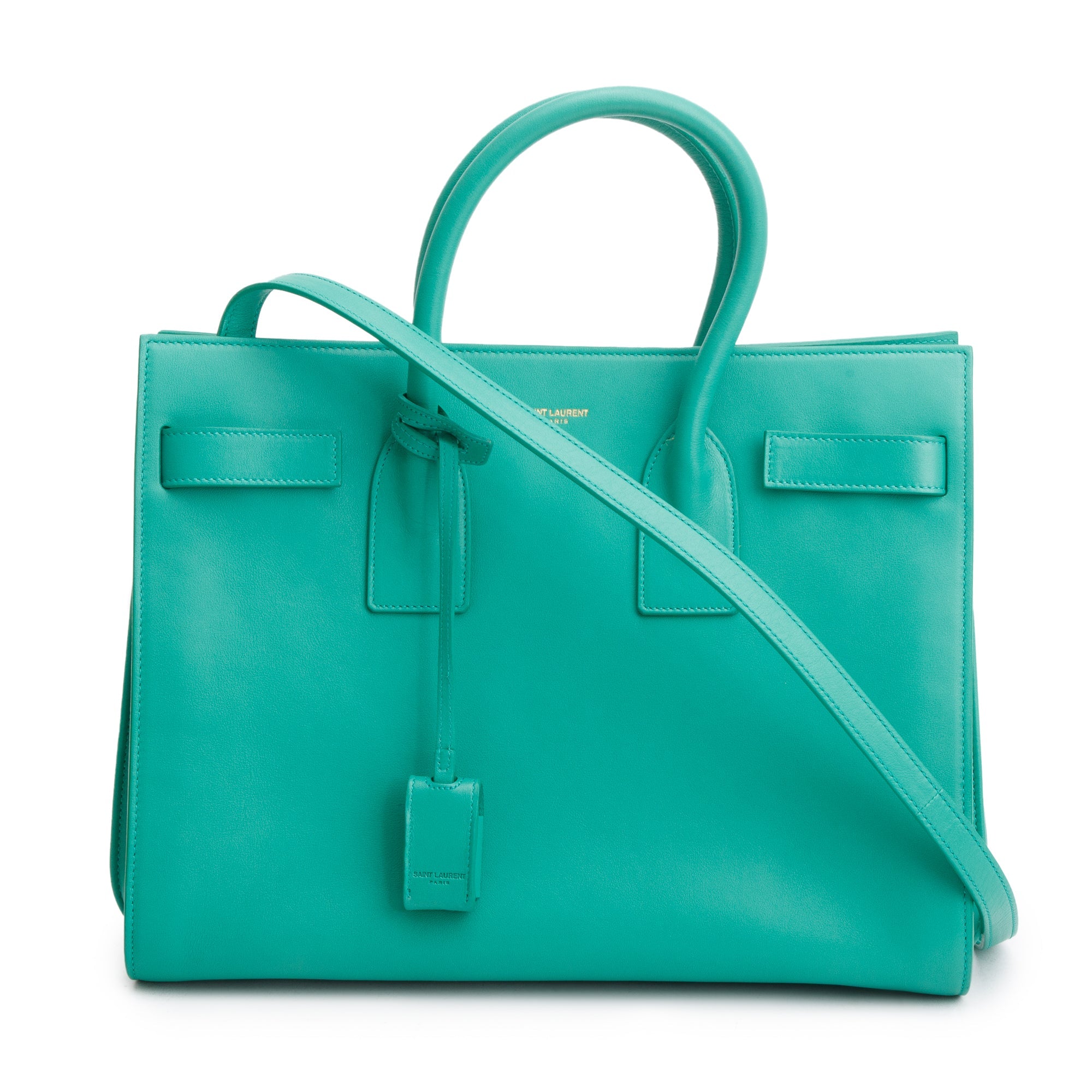 Saint Laurent Green Leather Small Sac De Jour w/ Strap