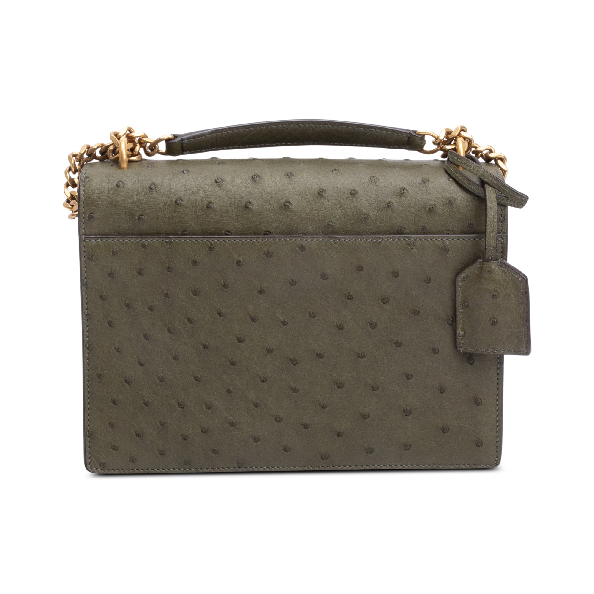 Saint Laurent Green Ostrich Medium Sunset Shoulder Bag