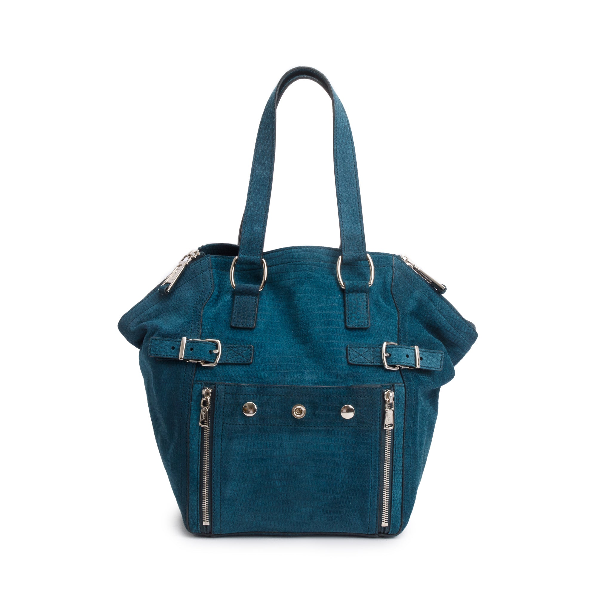 Saint Laurent Green Python Embossed Suede Small Downtown Tote