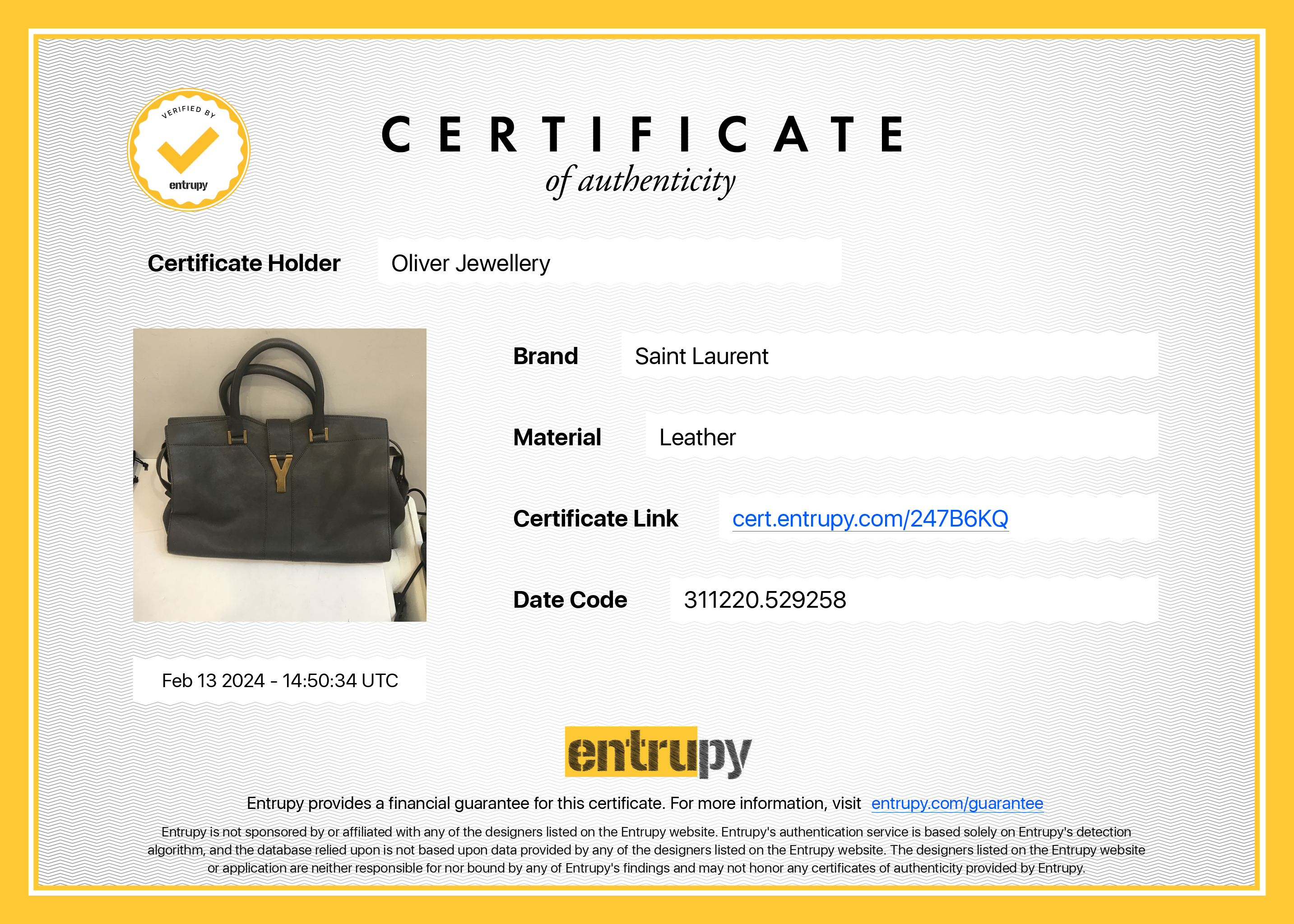 Saint Laurent Grey Calfskin Leather Medium Chyc Cabas Tote Bag