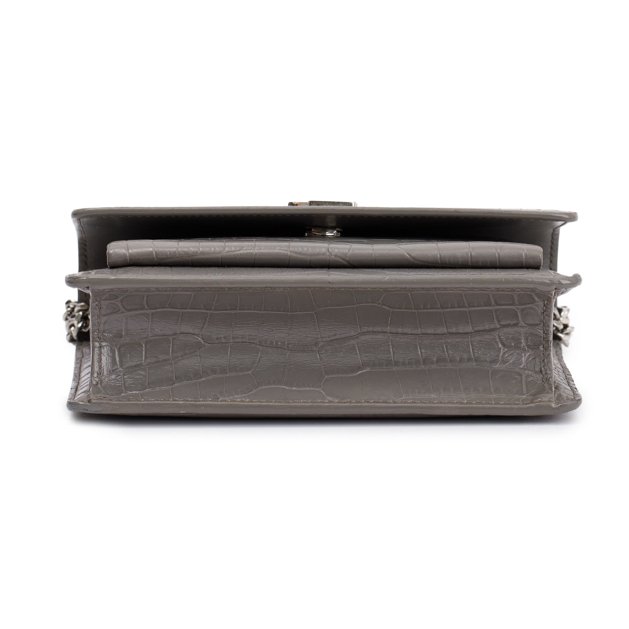 Saint Laurent Grey Crocodile Embossed Sunset Chain Wallet