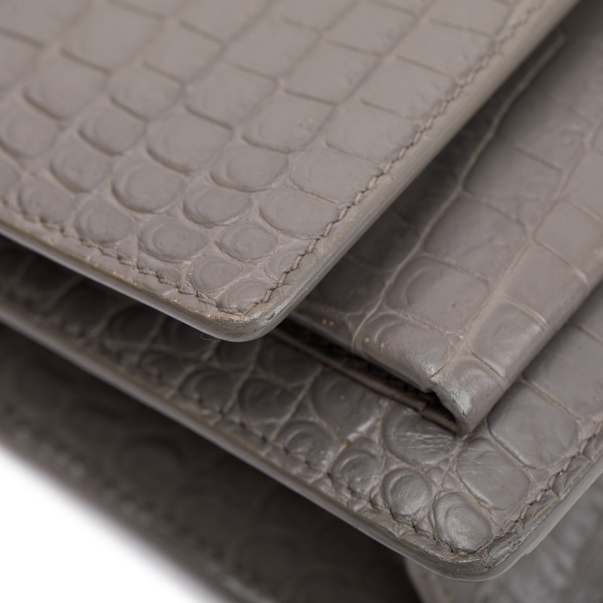 Saint Laurent Grey Crocodile Embossed Sunset Chain Wallet