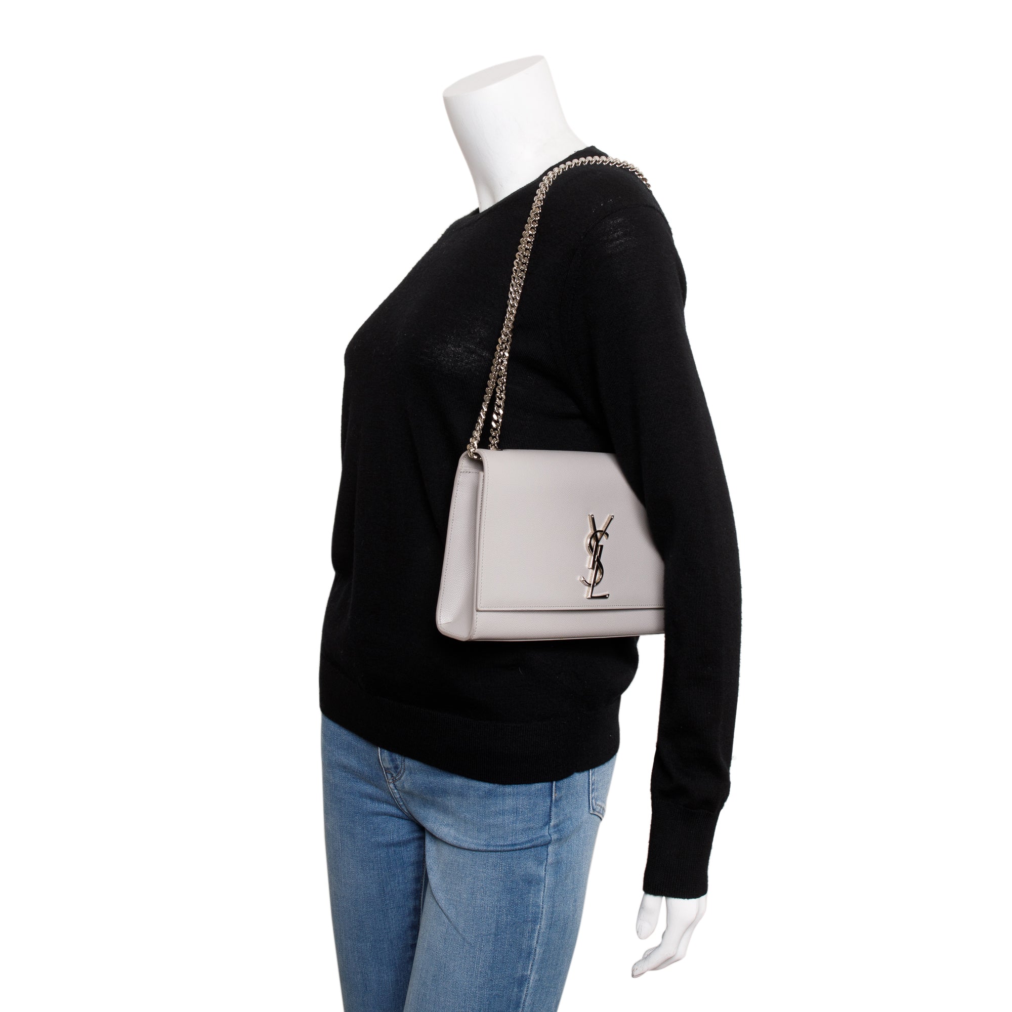 Saint Laurent Grey Grain De Poudre Leather Medium Kate Bag