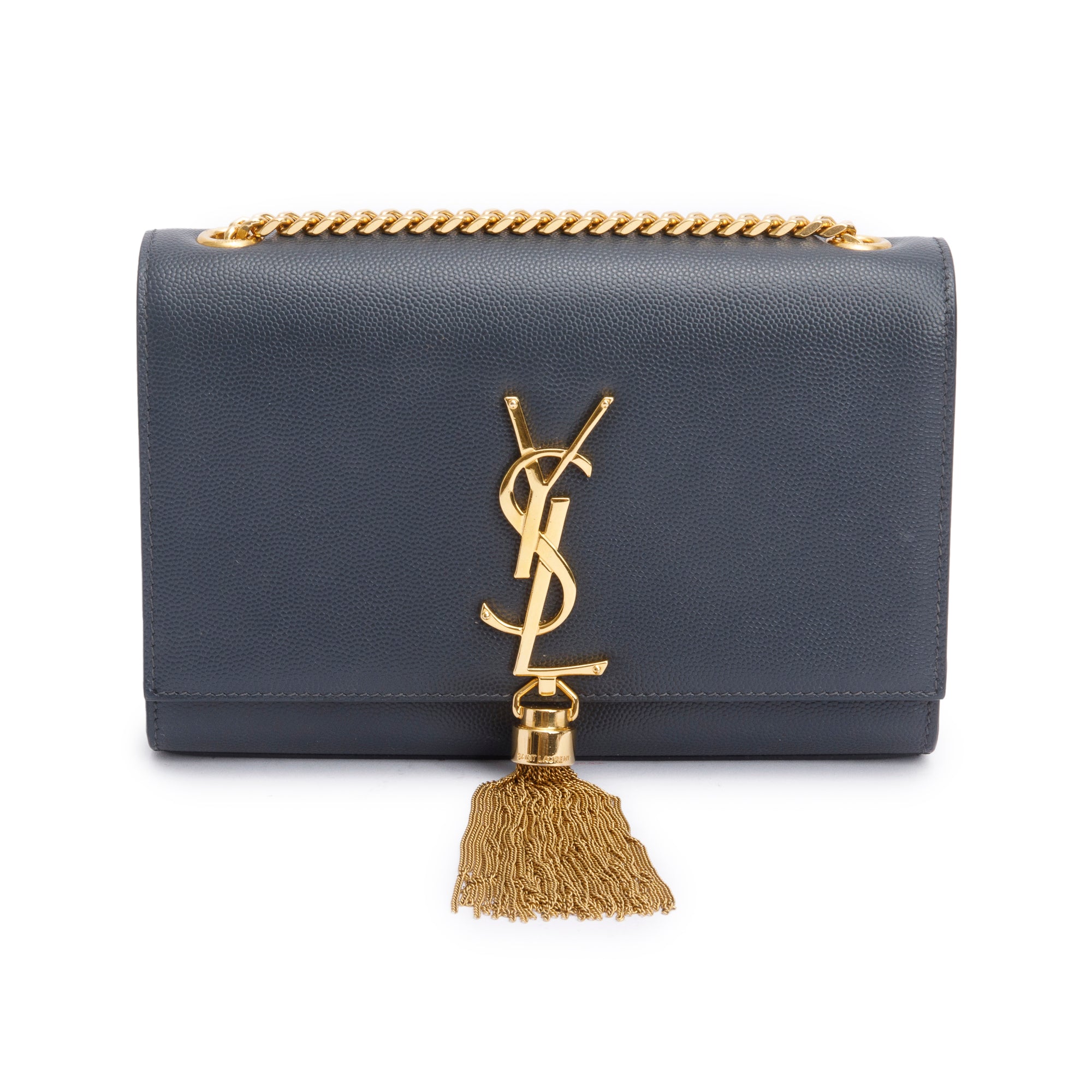 Saint Laurent Grey Grain De Poudre Leather Small Monogram Kate Bag