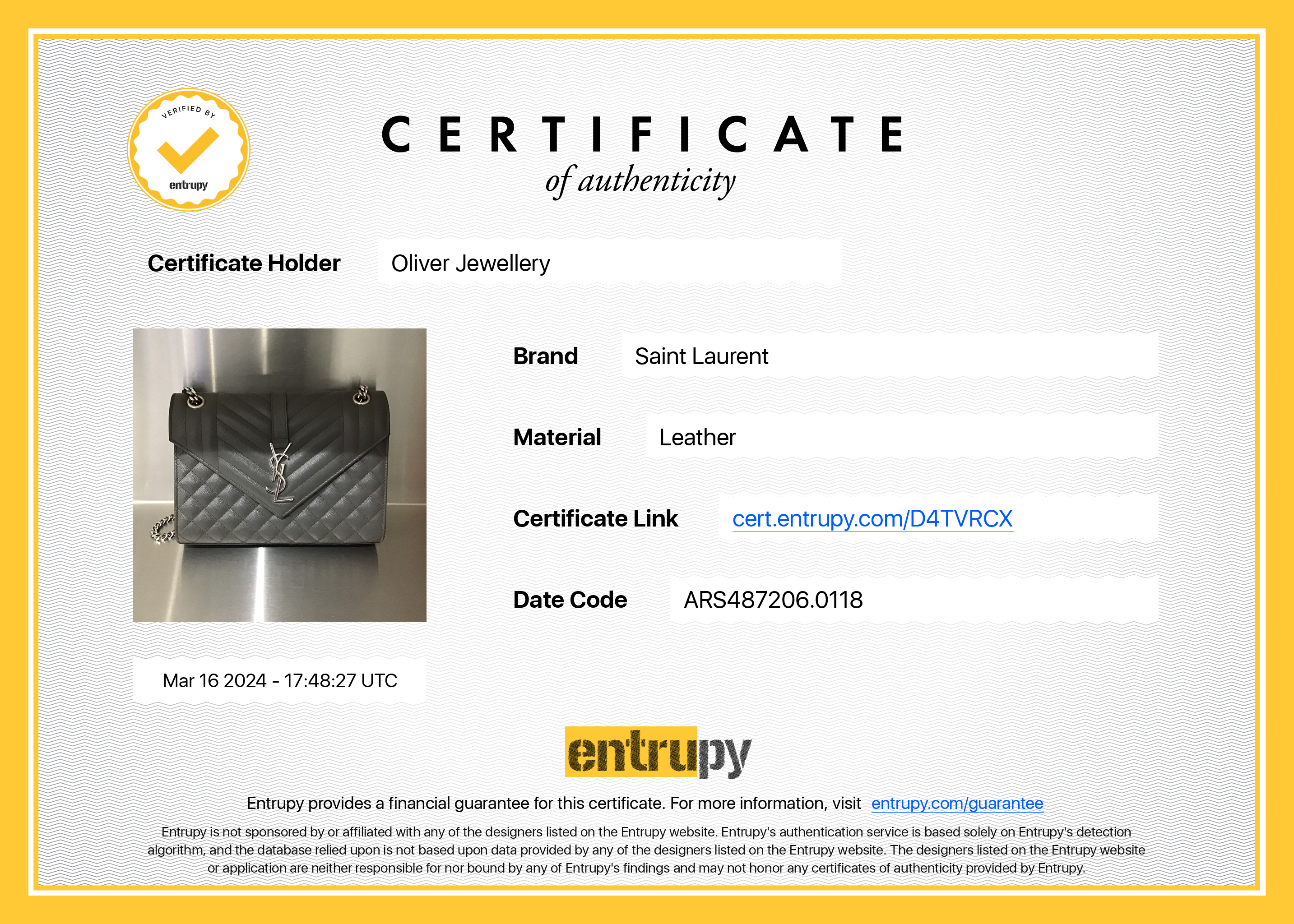 Saint Laurent Grey Grained De Poudre Medium Envelope Shoulder Bag