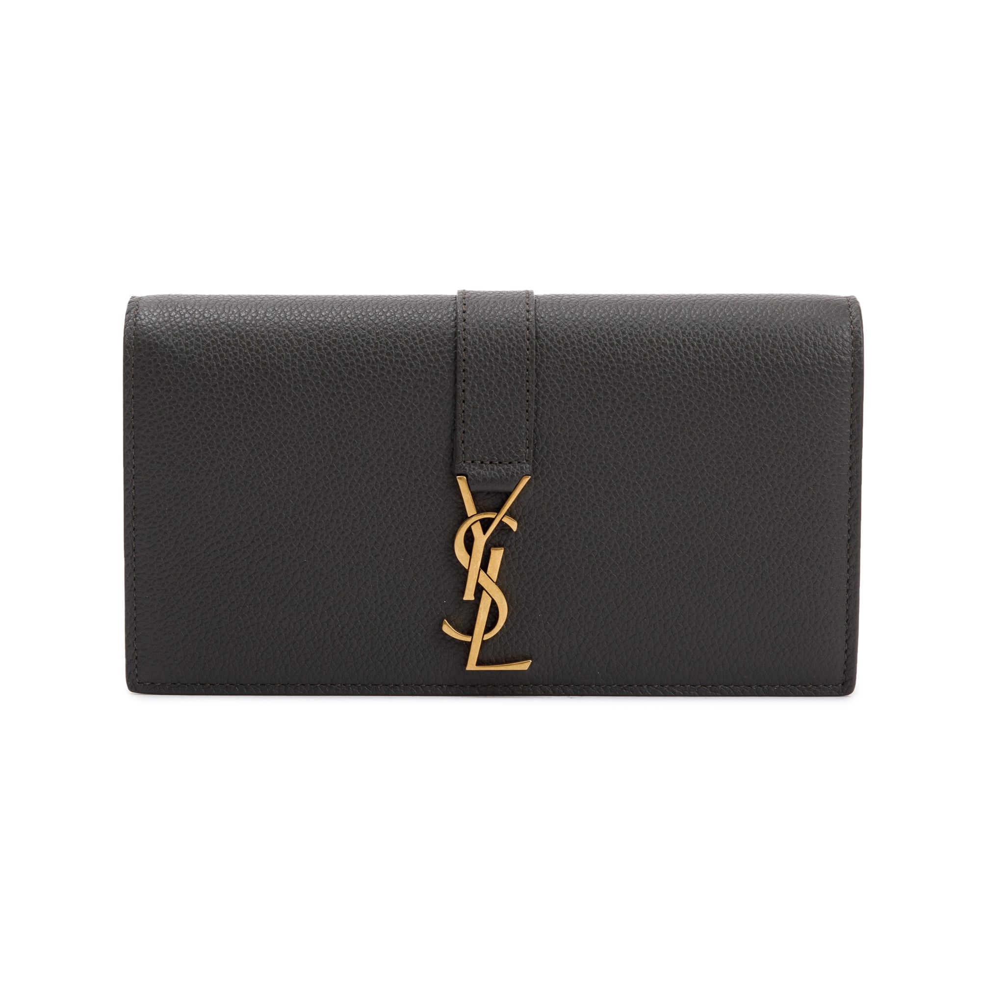 Saint Laurent Grey Grained Leather Large Flap Wallet w/ Box