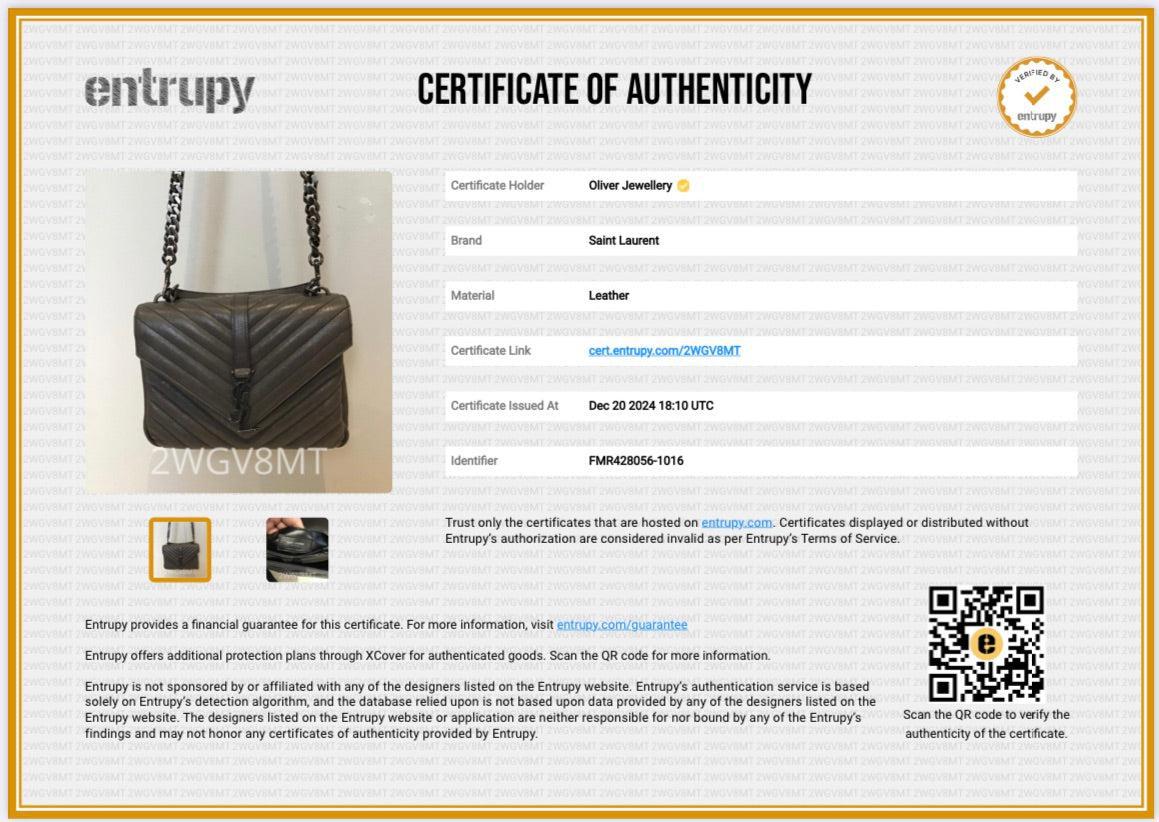 Saint Laurent Grey Leather Medium Chevron College Bag w/ Box