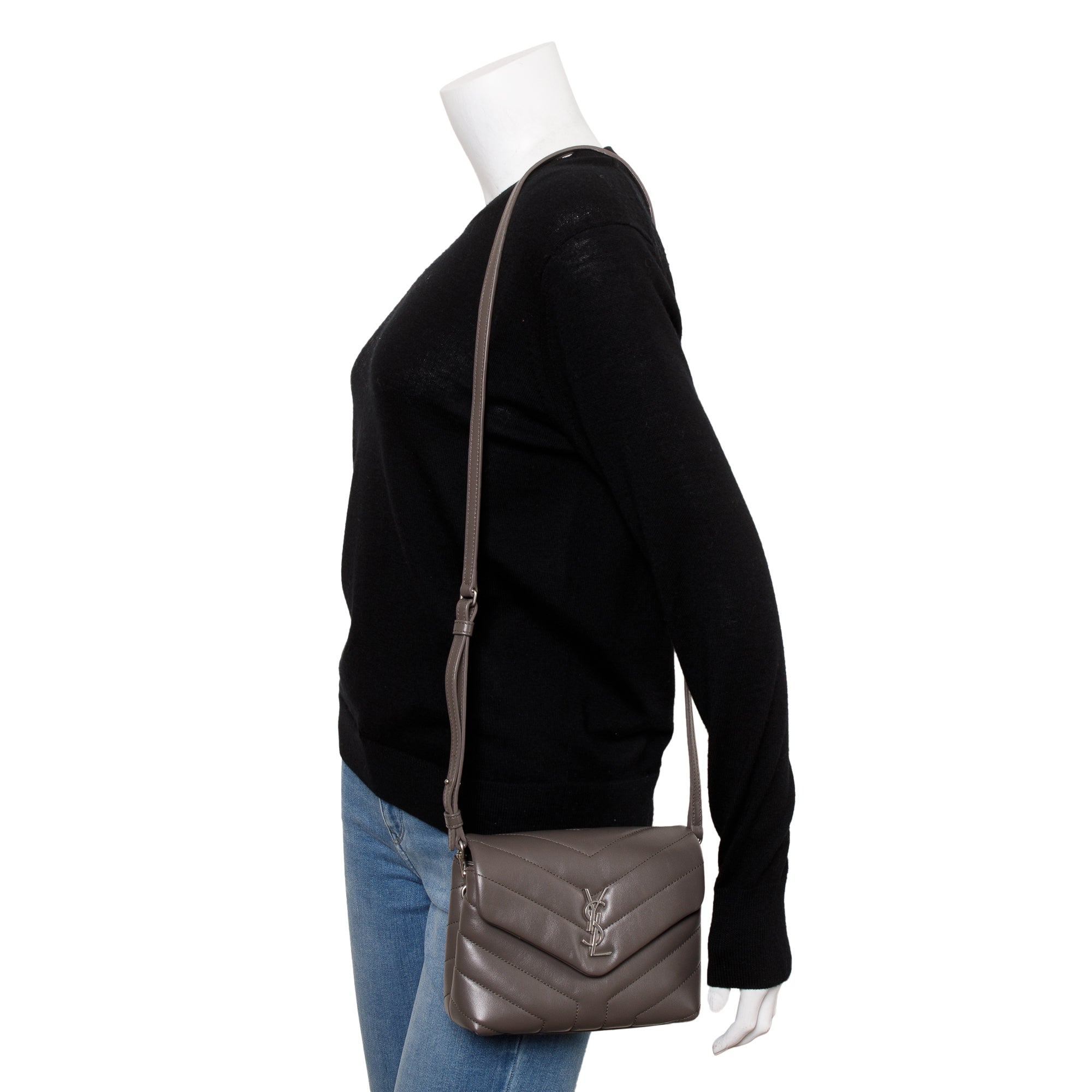 Saint Laurent Grey Monogram Matelasse Toy Loulou Crossbody Bag