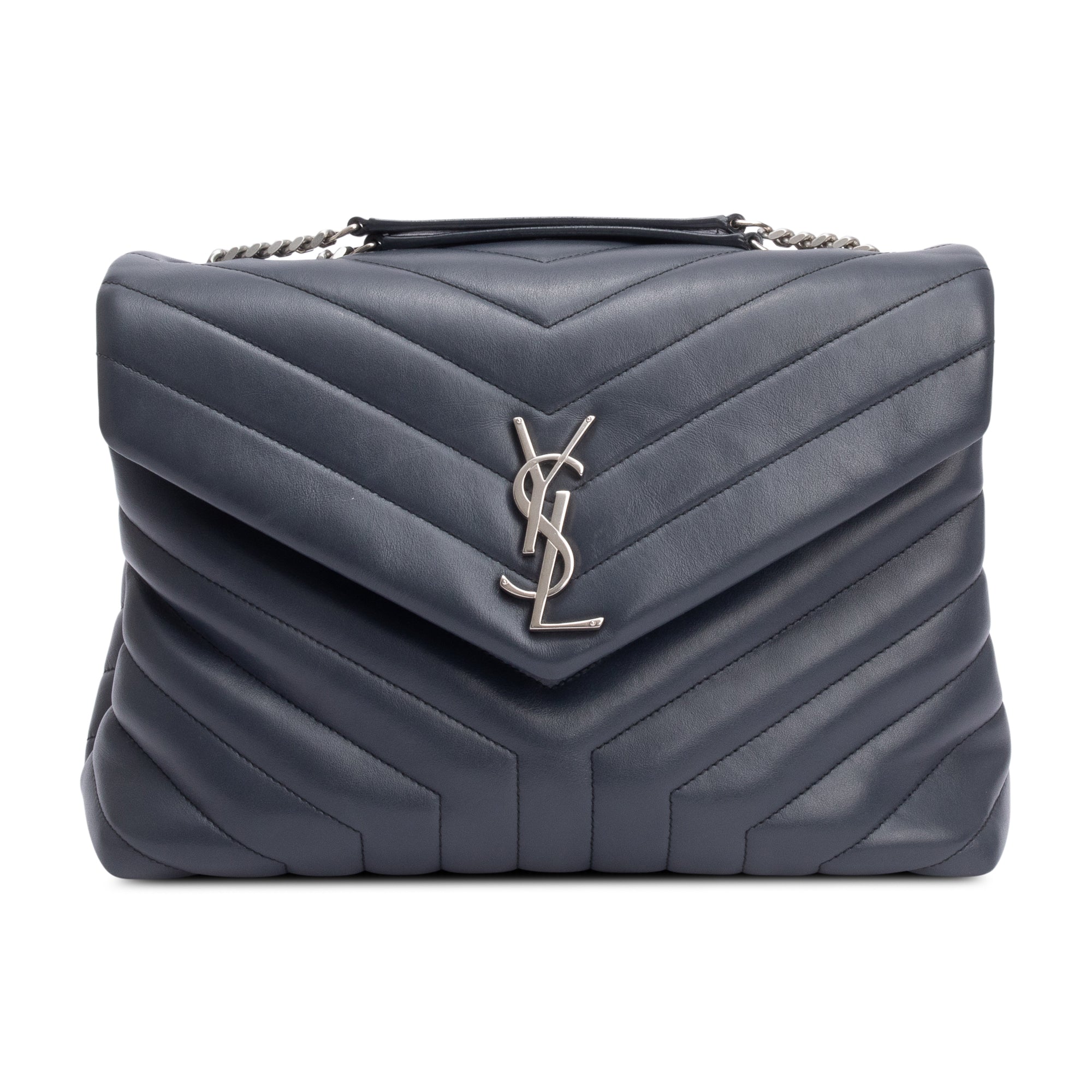 Saint Laurent Grey Quilted Leather Medium Loulou Monogram Shoulder Bag