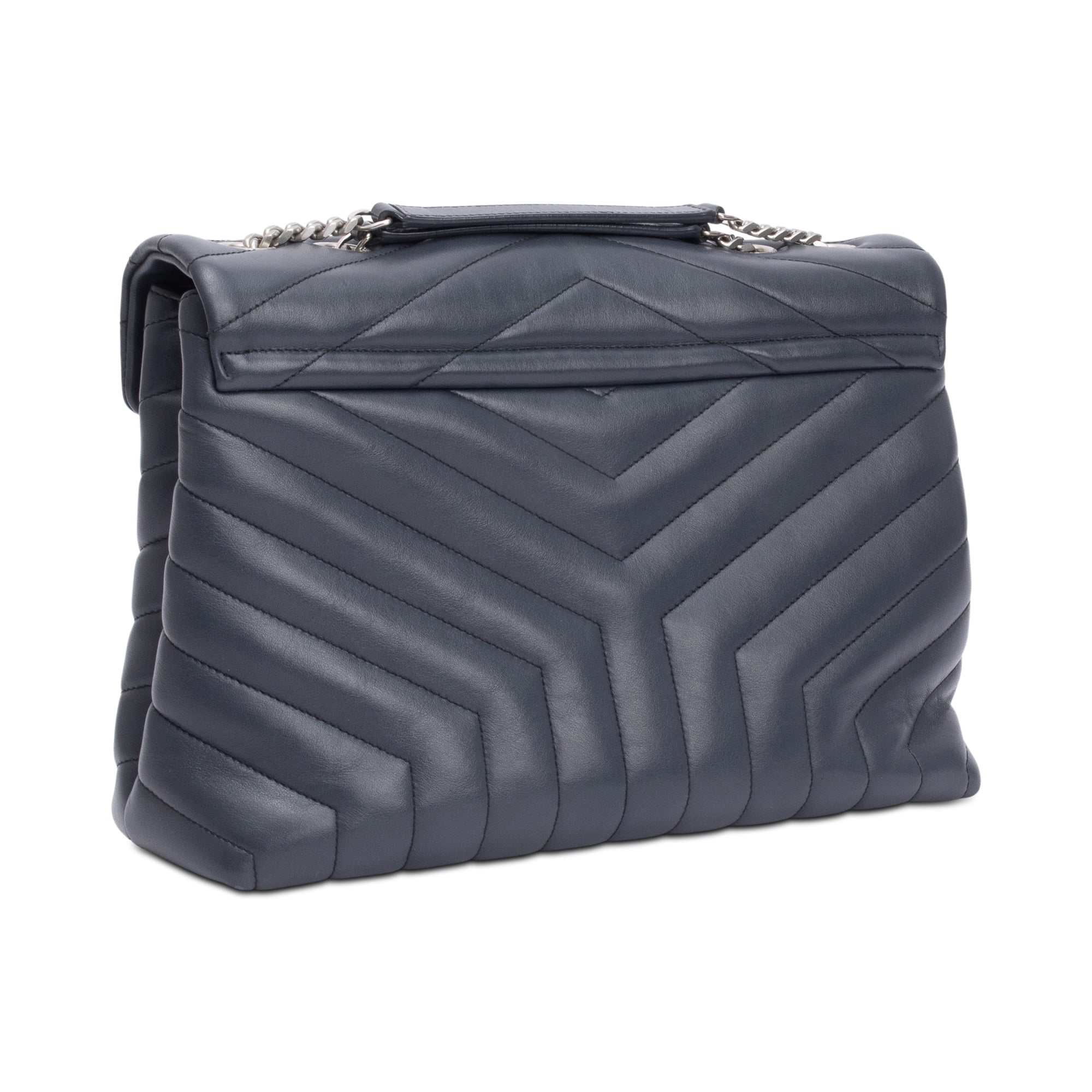 Saint Laurent Grey Quilted Leather Medium Loulou Monogram Shoulder Bag