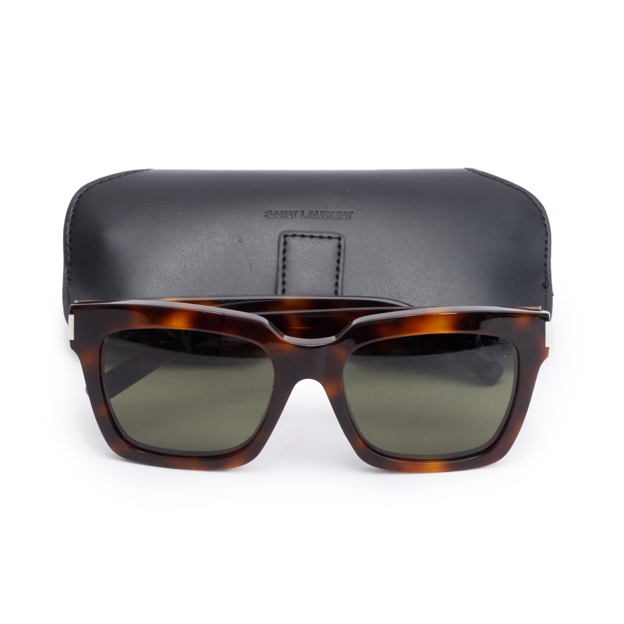 Saint Laurent Havana Acetate Bold 1 003 Square Sunglasses w/ Case
