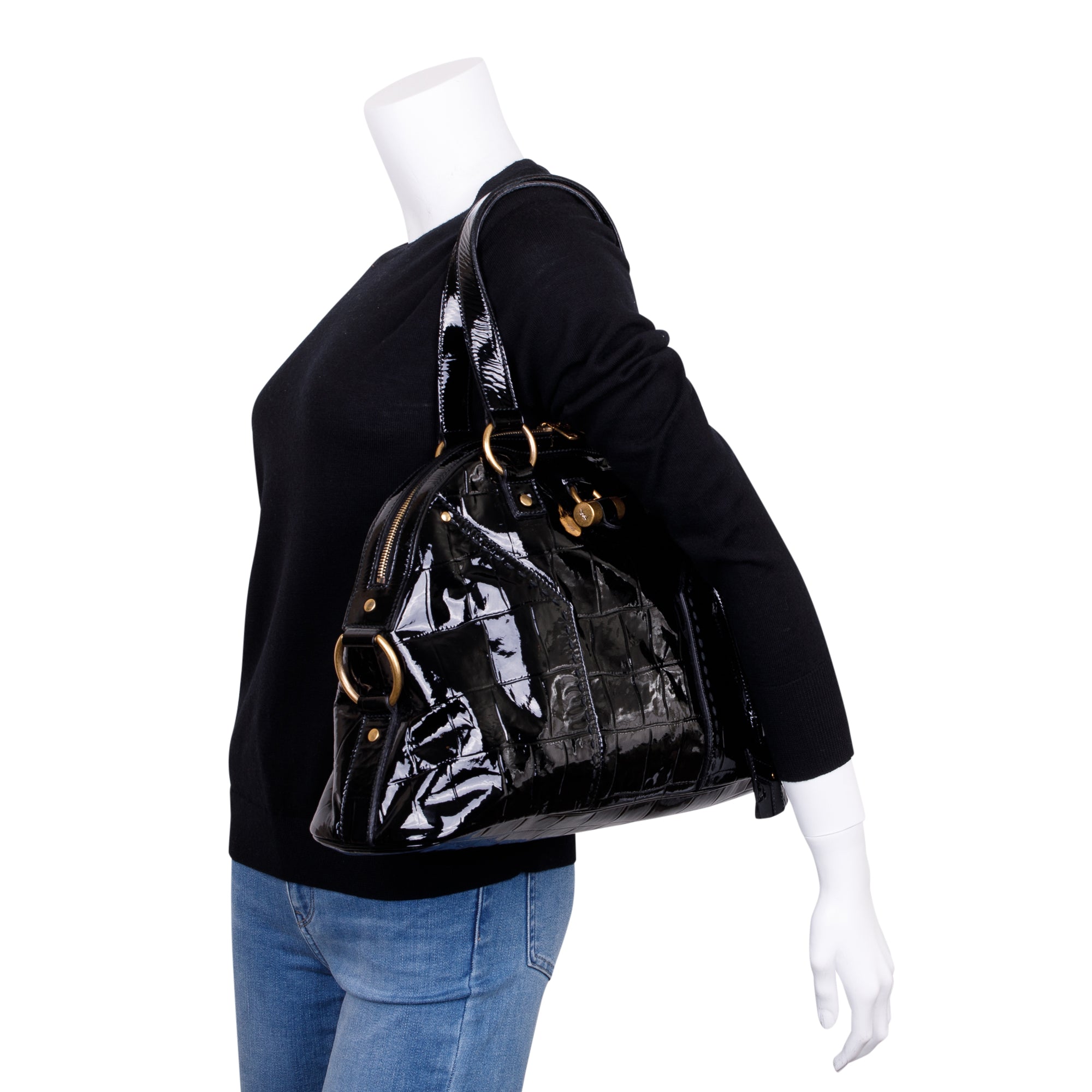 Saint Laurent Large Black Patent Leather Muse Bag