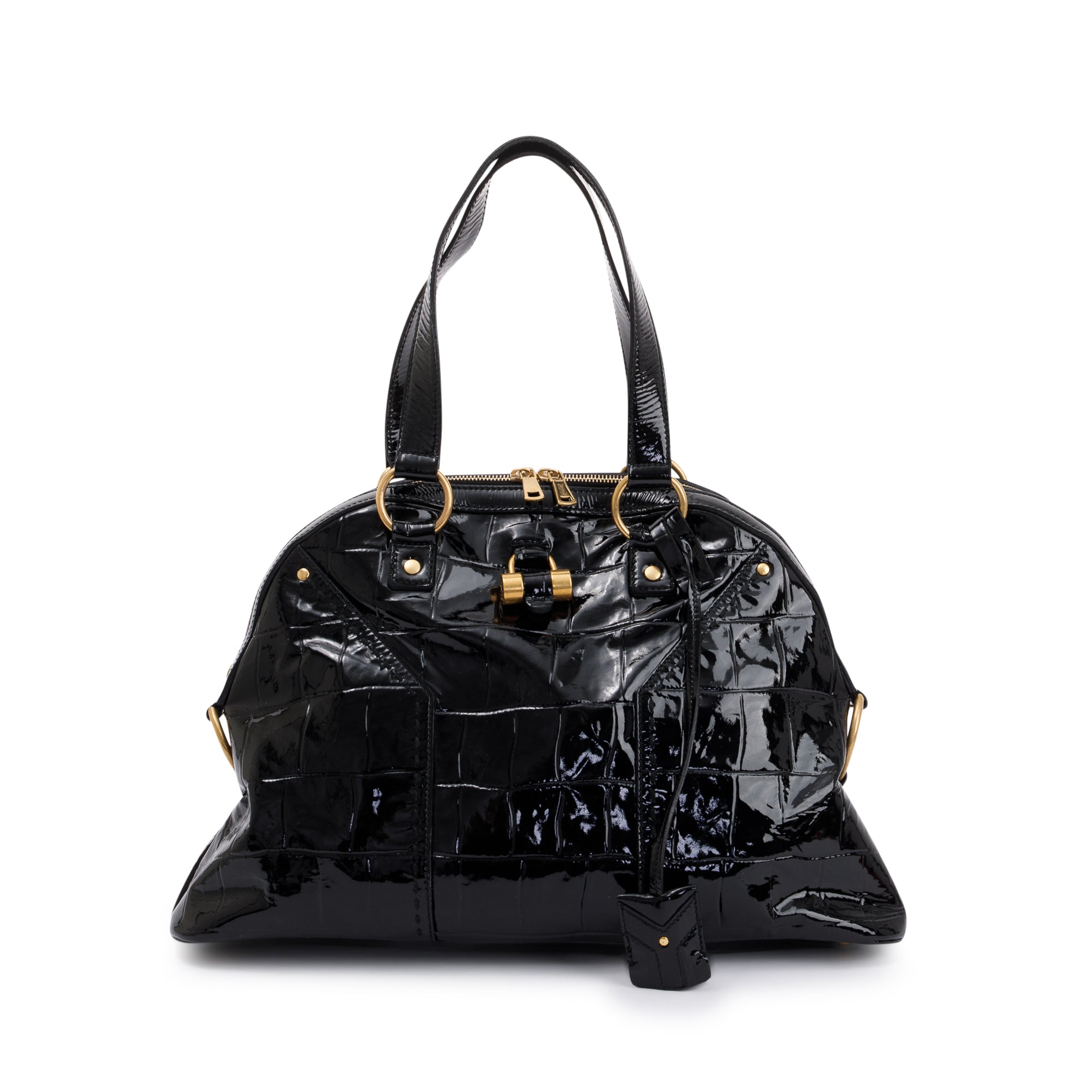 Saint Laurent Large Black Patent Leather Muse Bag
