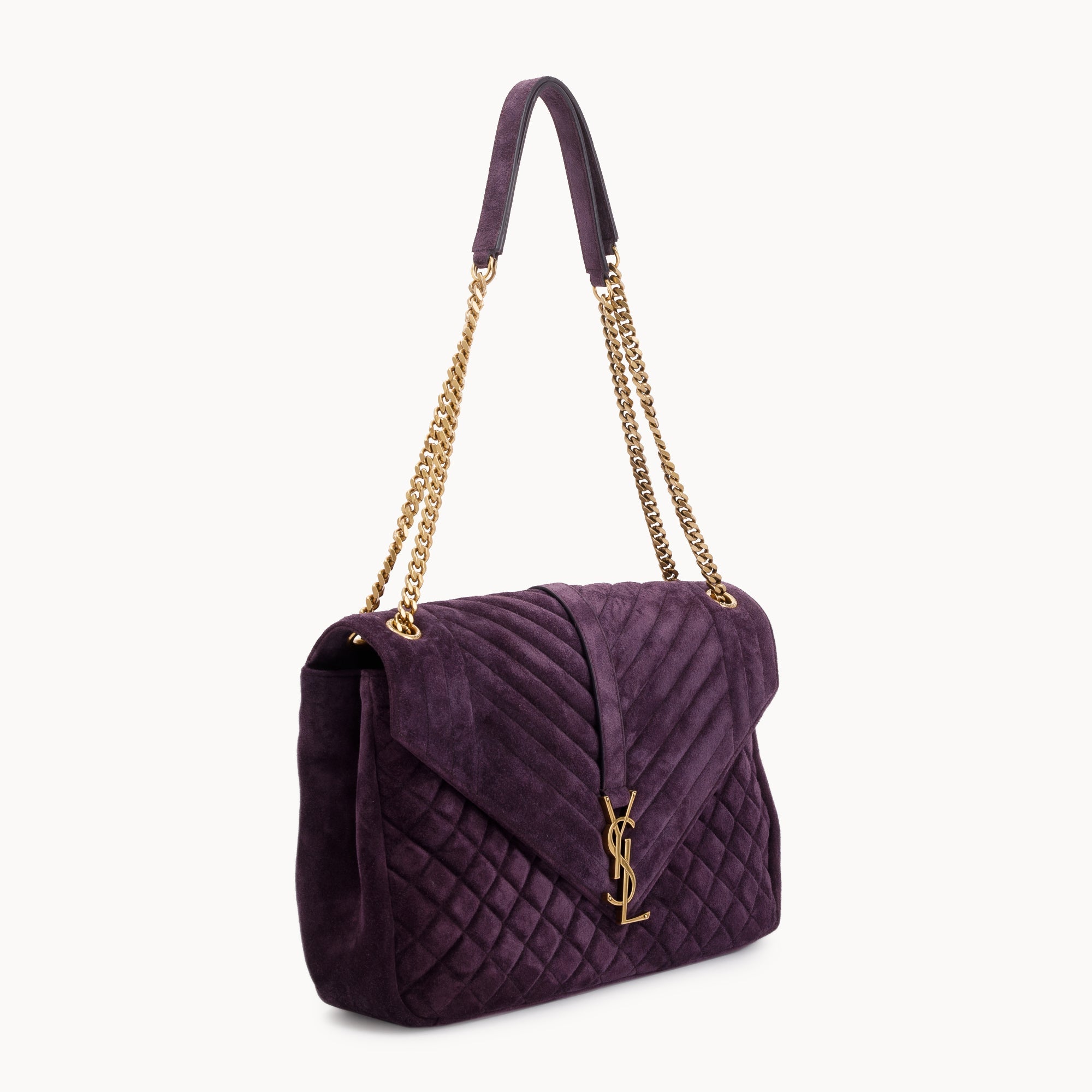 Saint Laurent Large Purple Suede Monogram Envelope Chain Bag w/ Box