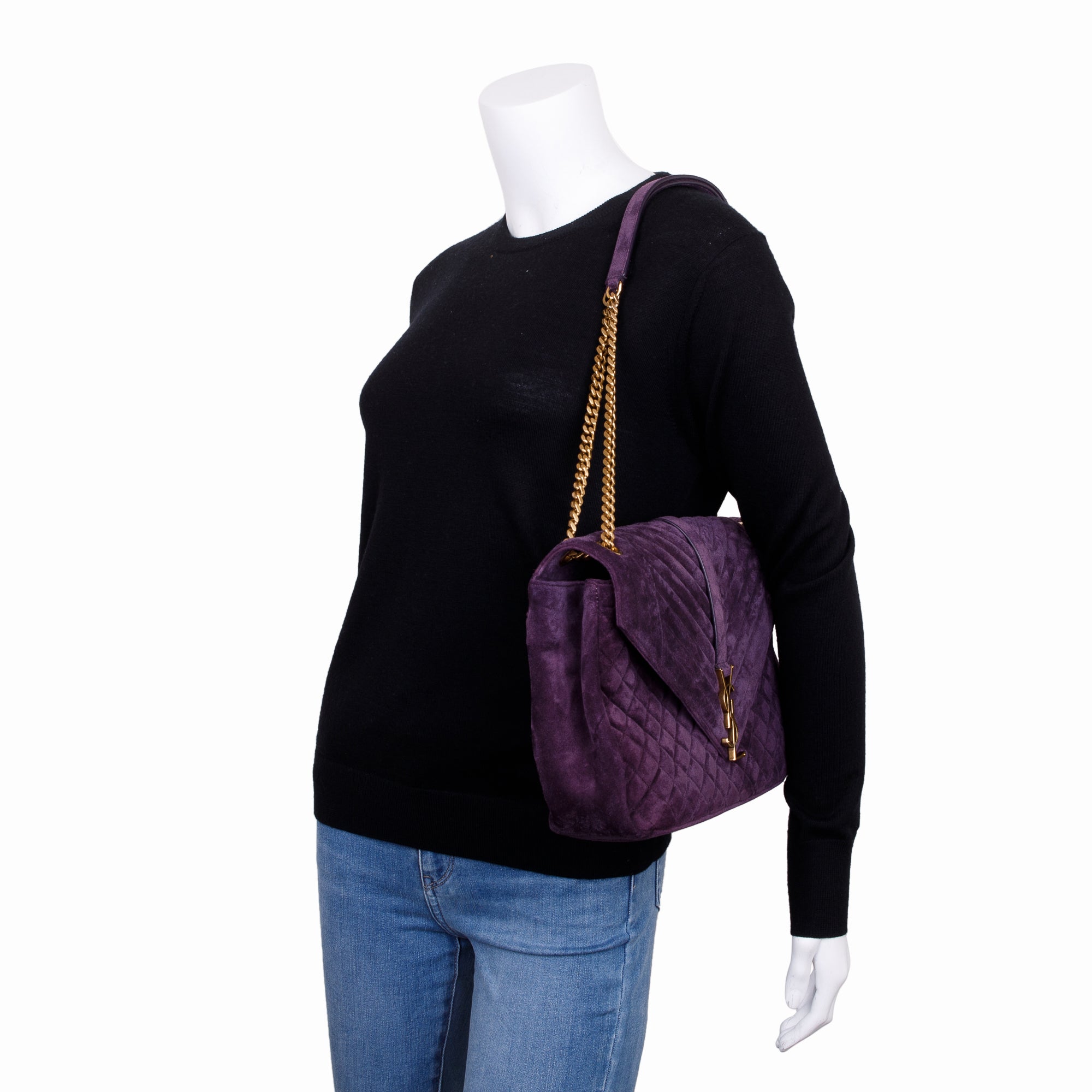 Saint Laurent Large Purple Suede Monogram Envelope Chain Bag w/ Box