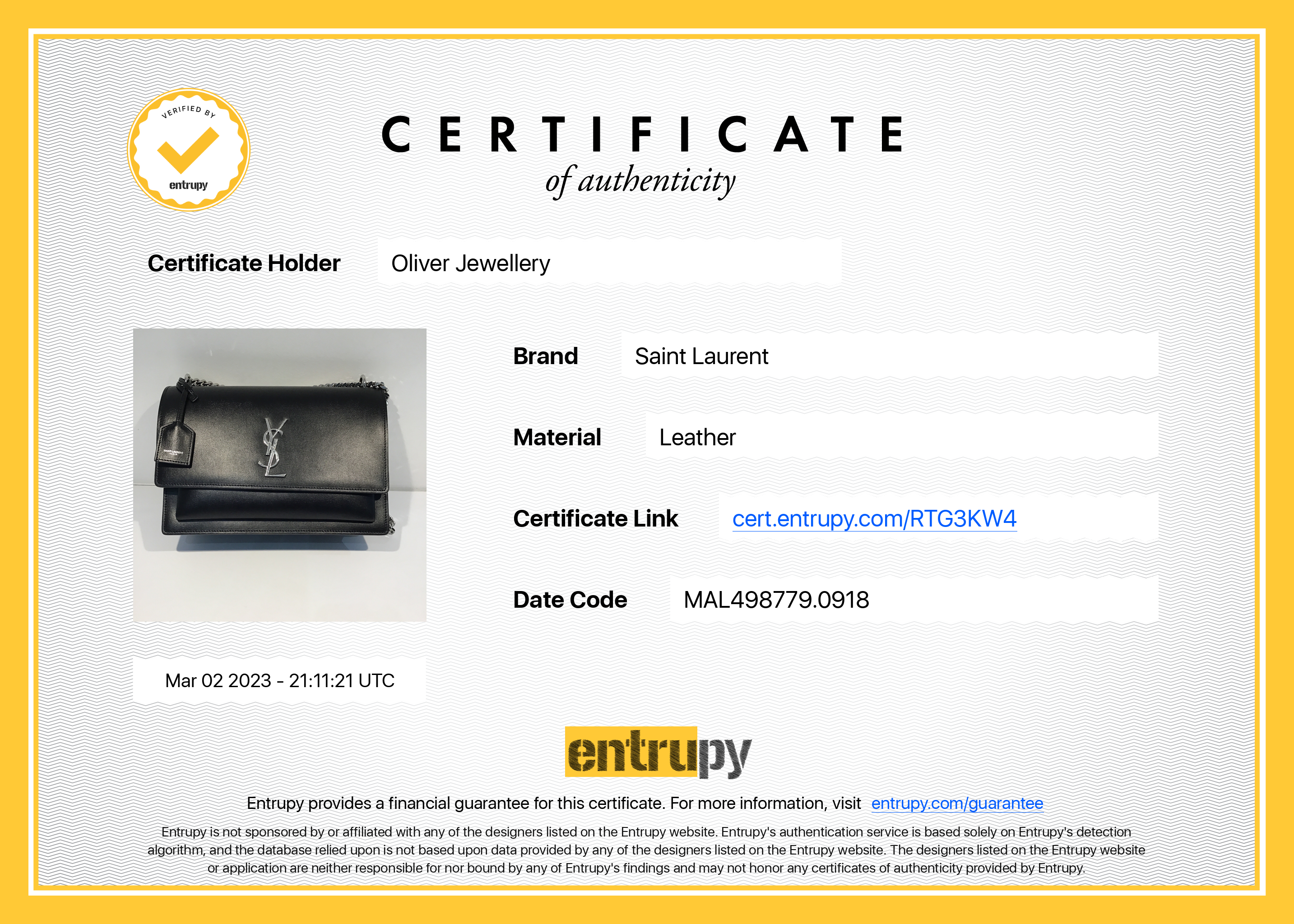 Saint Laurent Large Sunset Chain Bag w/ Box & Receipt