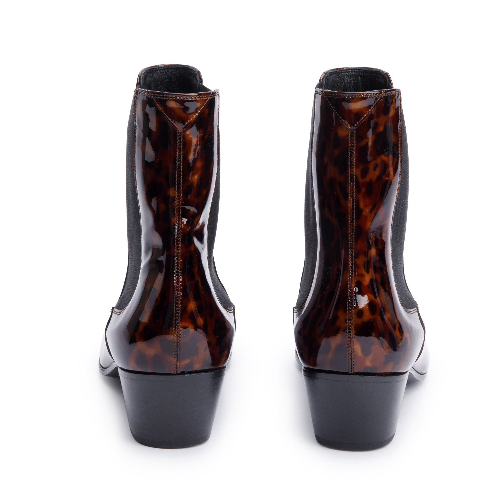 Saint Laurent Manto Naturale Patent Tartaruga Leather West 45 Chelsea Boots, Size 40.5 w/ Box