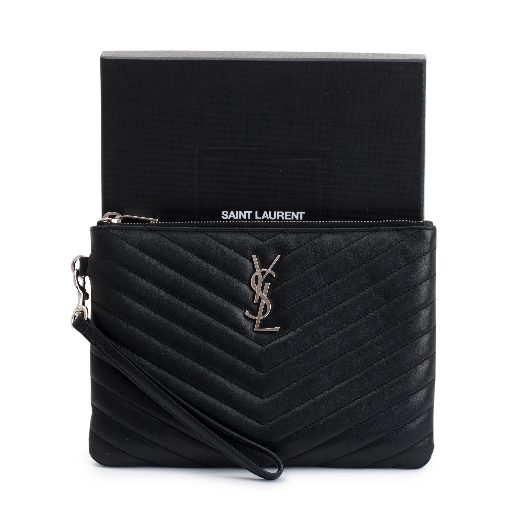 Saint Laurent Matelasse Cassandre Wrist Pouch w/ Box