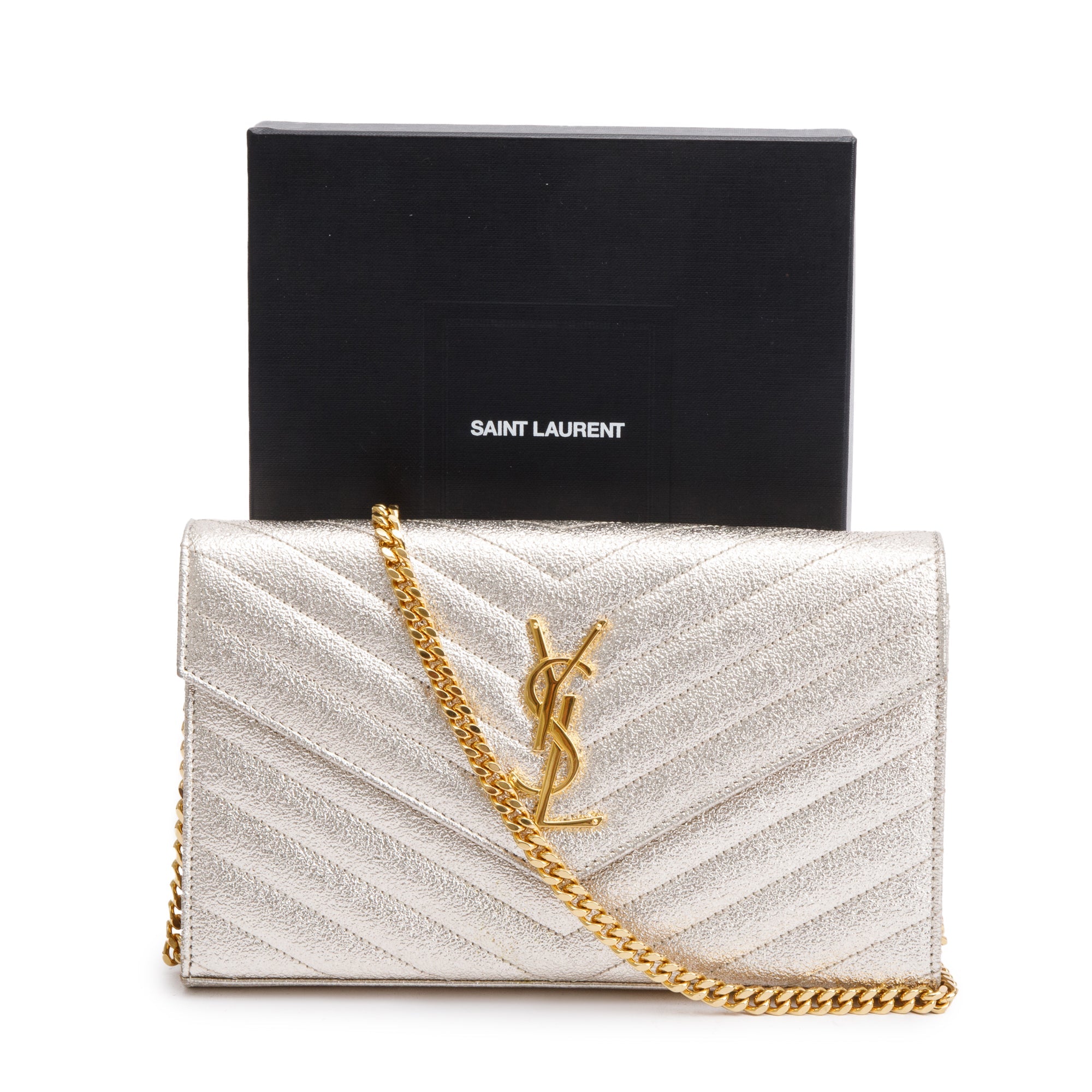 Saint Laurent Metallic Gold Grain De Poudre Leather Cassandre