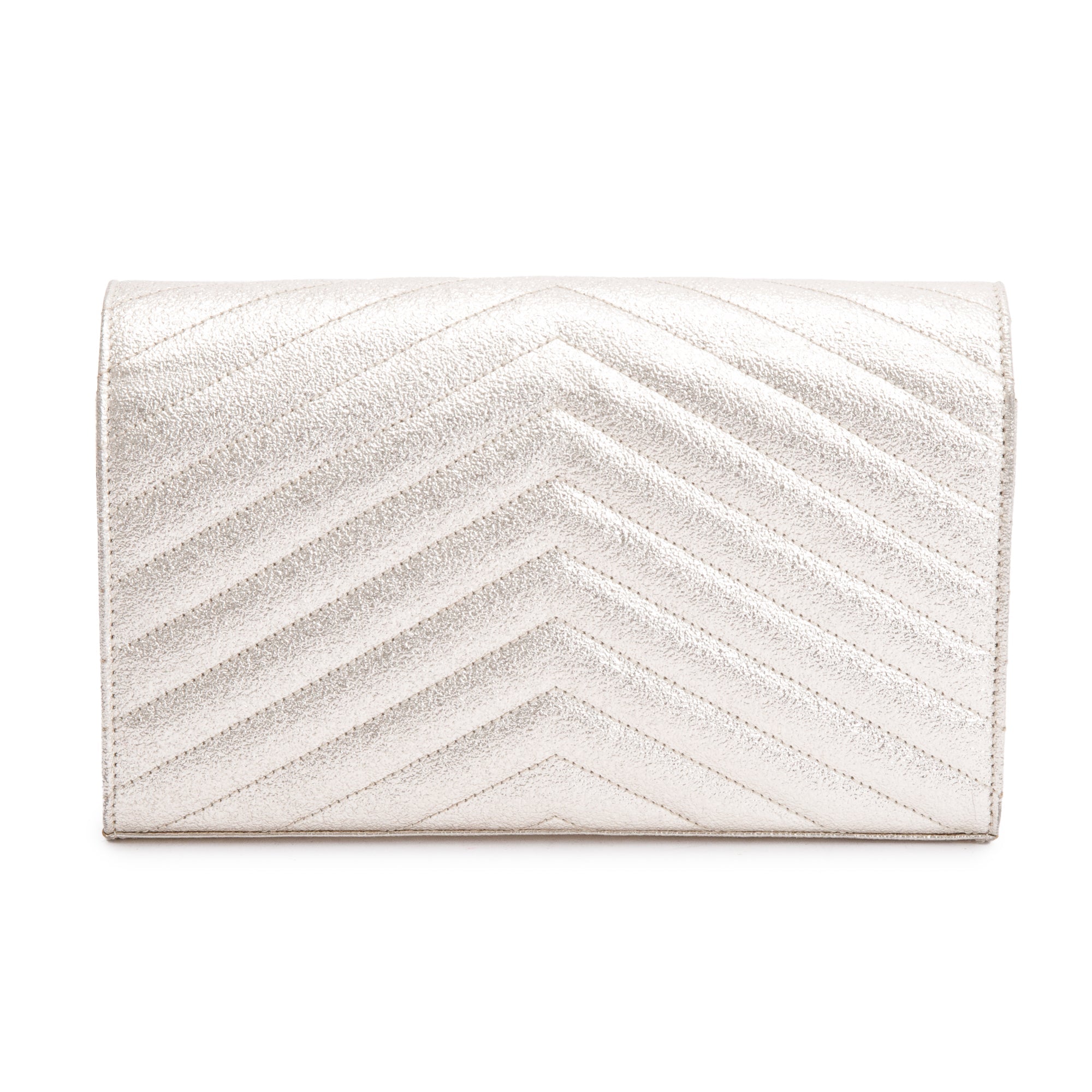Saint Laurent Metallic Gold Grain De Poudre Leather Cassandre Matelasse Chain Wallet w/ Box