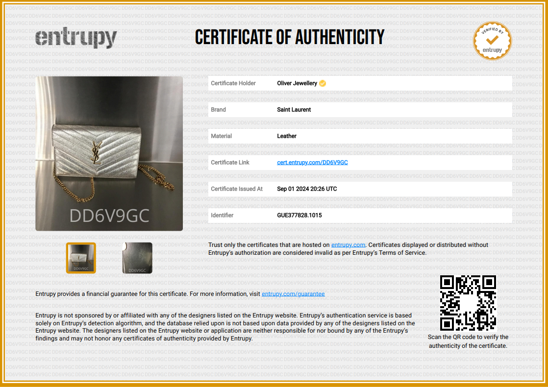 Saint Laurent Metallic Grain De Poudre Leather Cassandre Matelasse Chain Wallet w/ Box