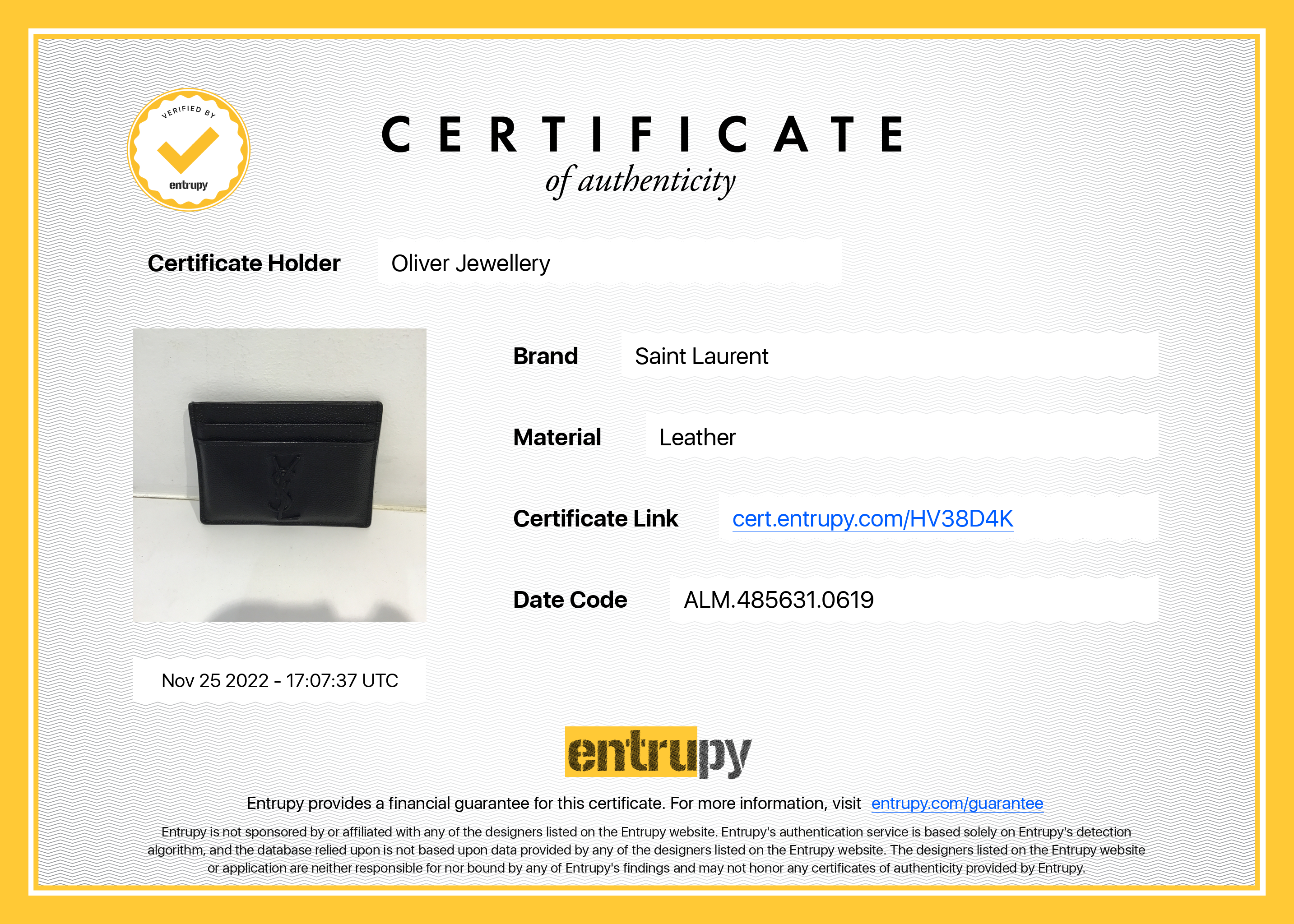 Saint Laurent Monogram Leather Card Holder w/ Box & Receipt