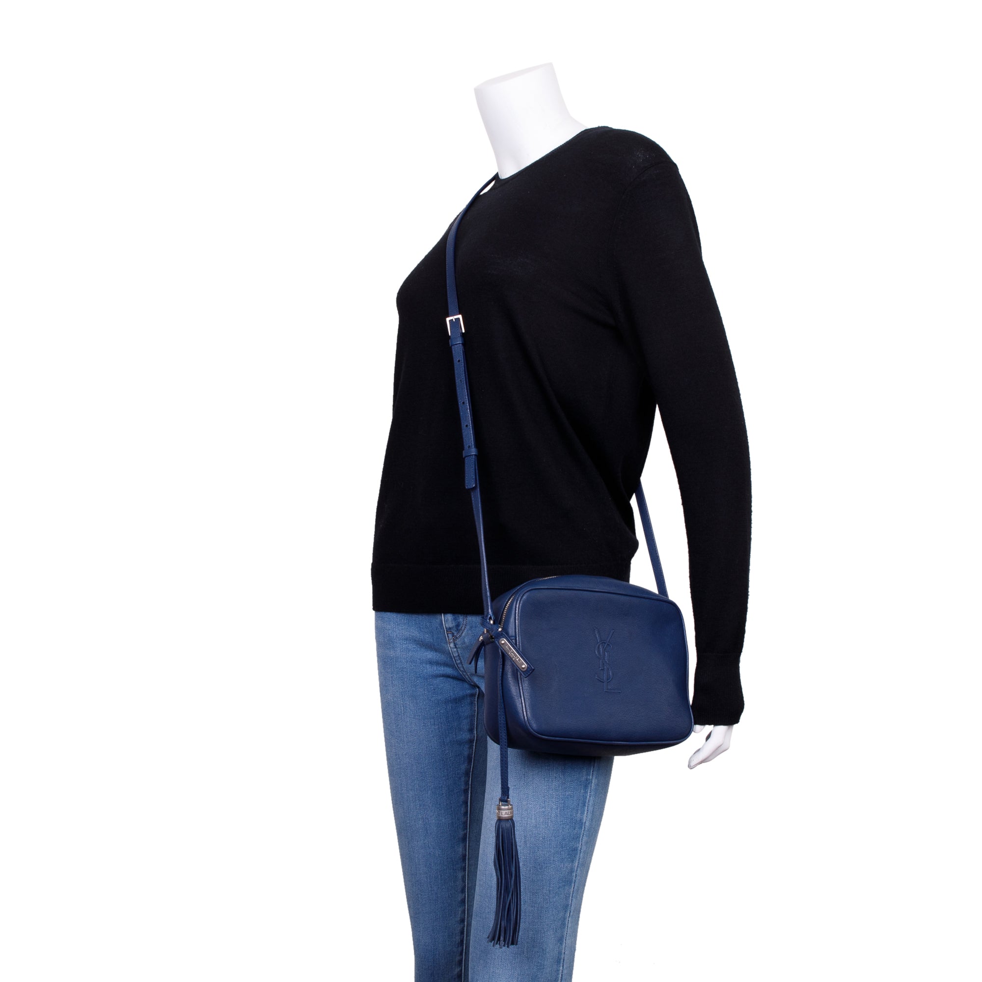 Saint Laurent Navy Calfskin Leather Small Lou Camera Bag