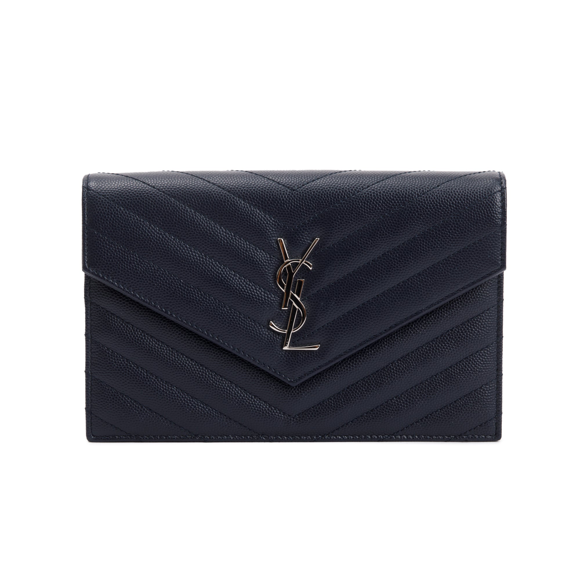 Saint Laurent Navy Cassandre Matelasse Envelope Chain Wallet