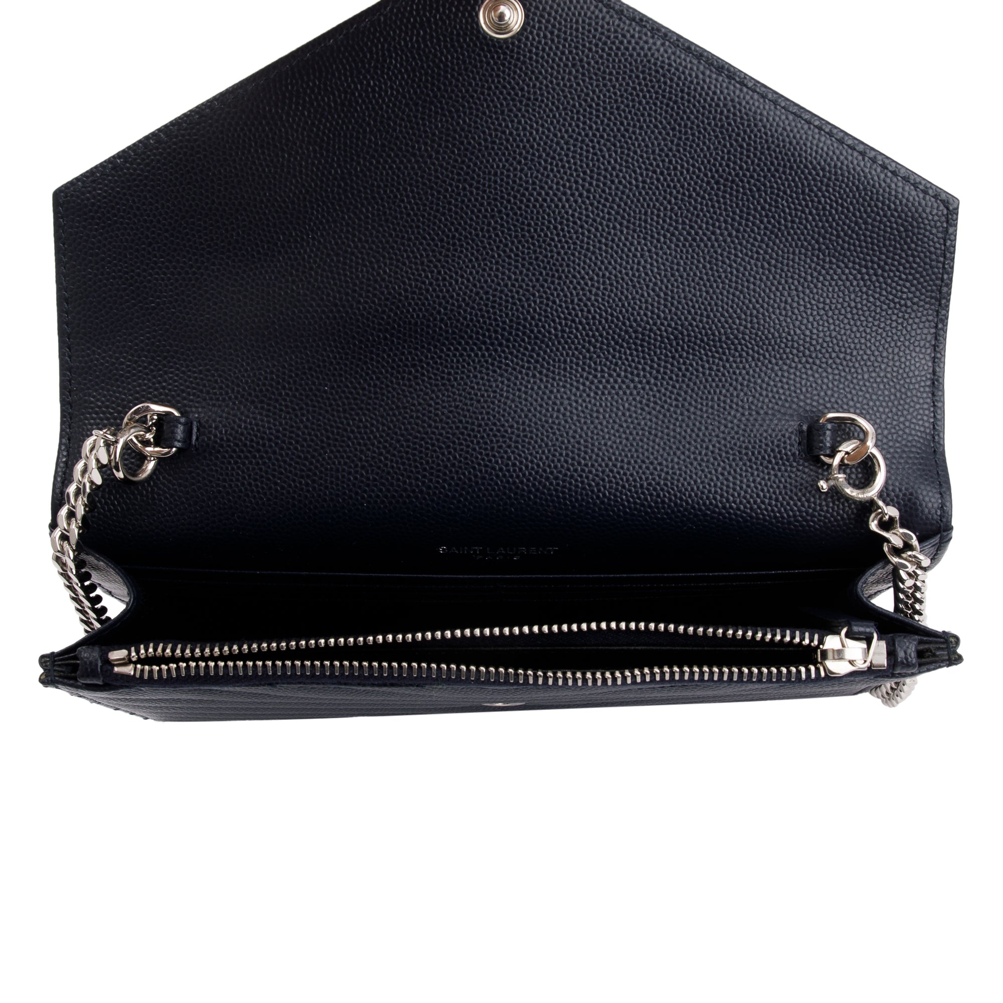 Saint Laurent Navy Cassandre Matelasse Envelope Chain Wallet