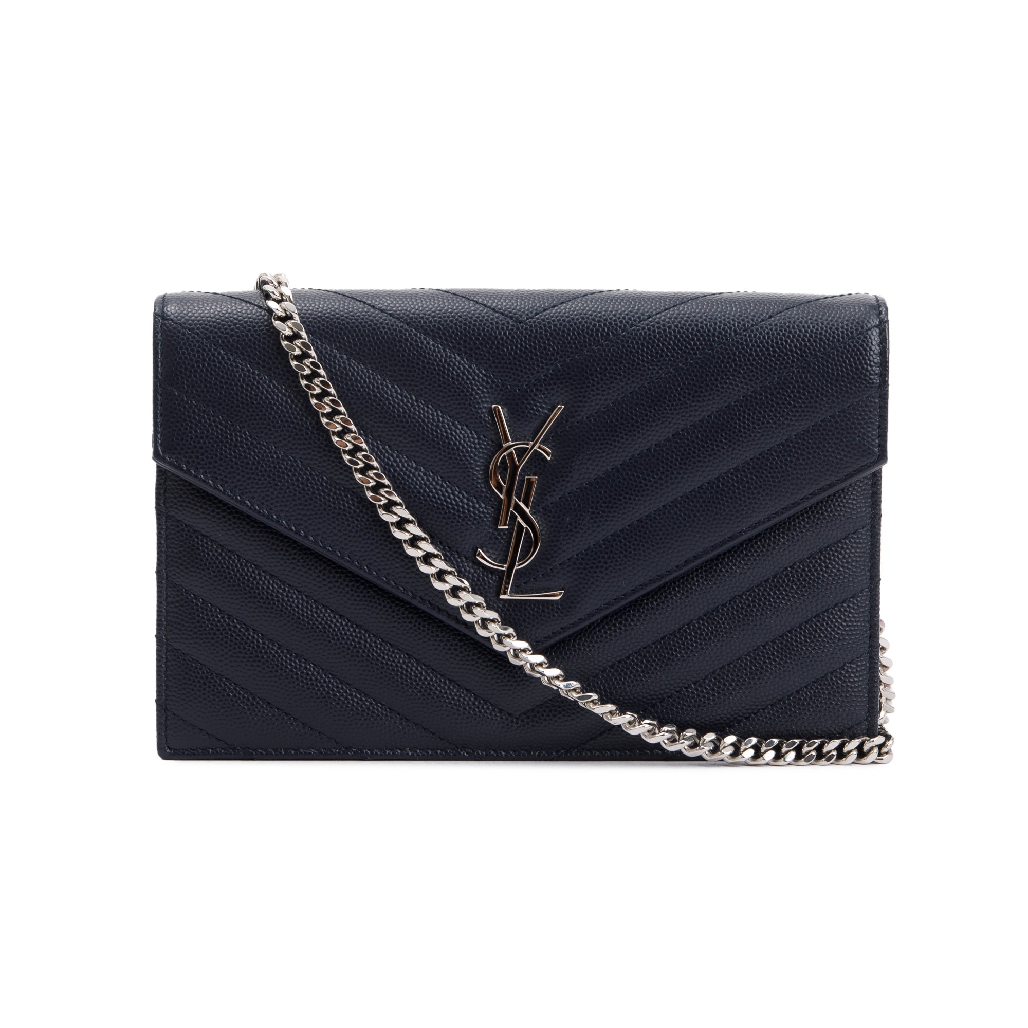 Saint Laurent Navy Cassandre Matelasse Envelope Chain Wallet