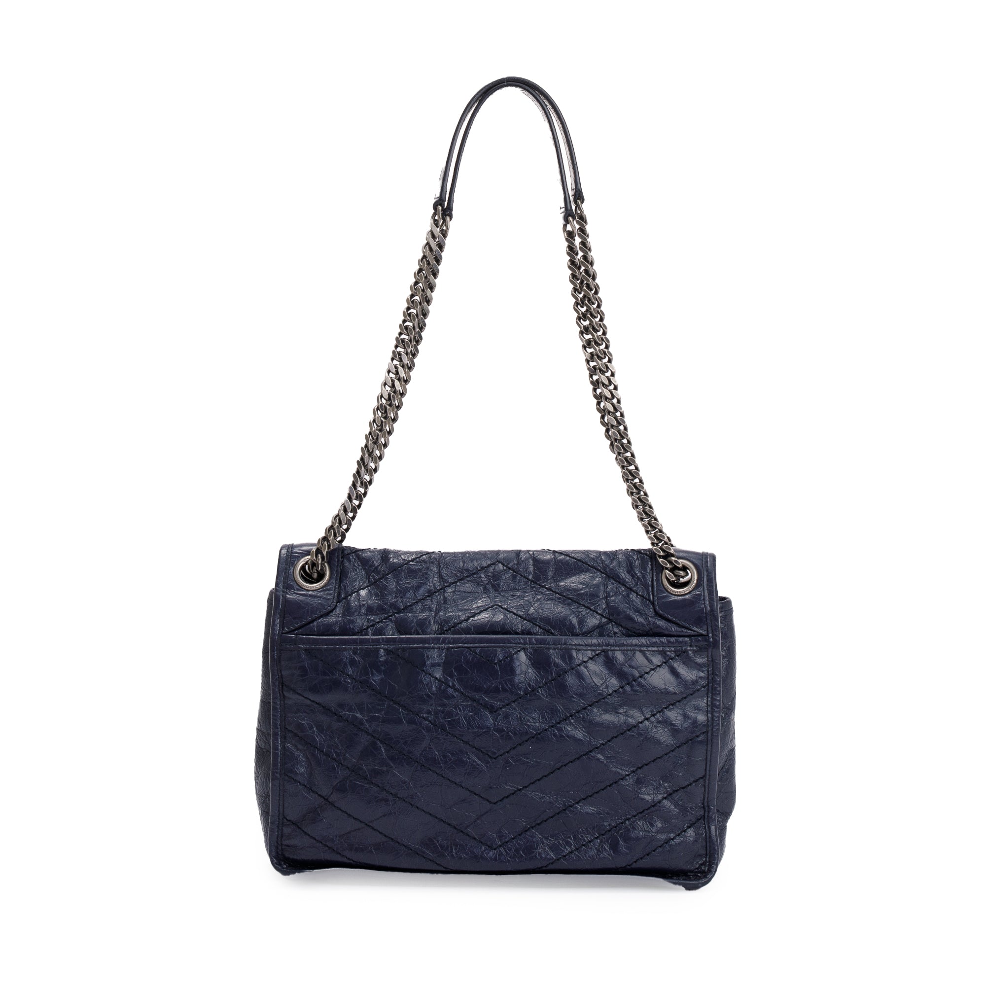 Saint Laurent Navy Crinkled Calfskin Leather Medium Niki Shoulder Bag