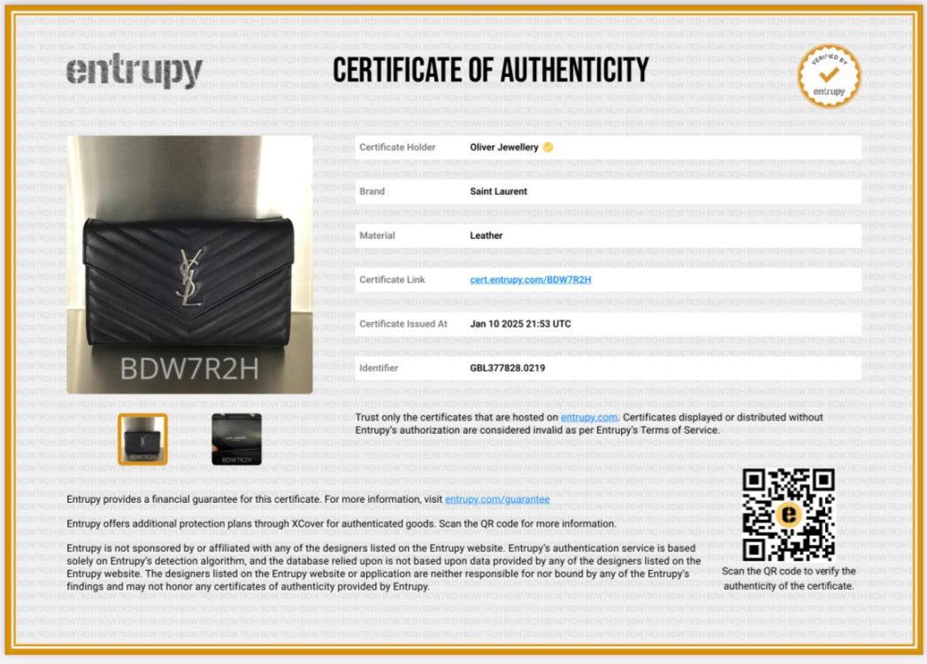 Saint Laurent Navy Grain De Poudre Leather Cassandre Envelope Chain Wallet w/ Box