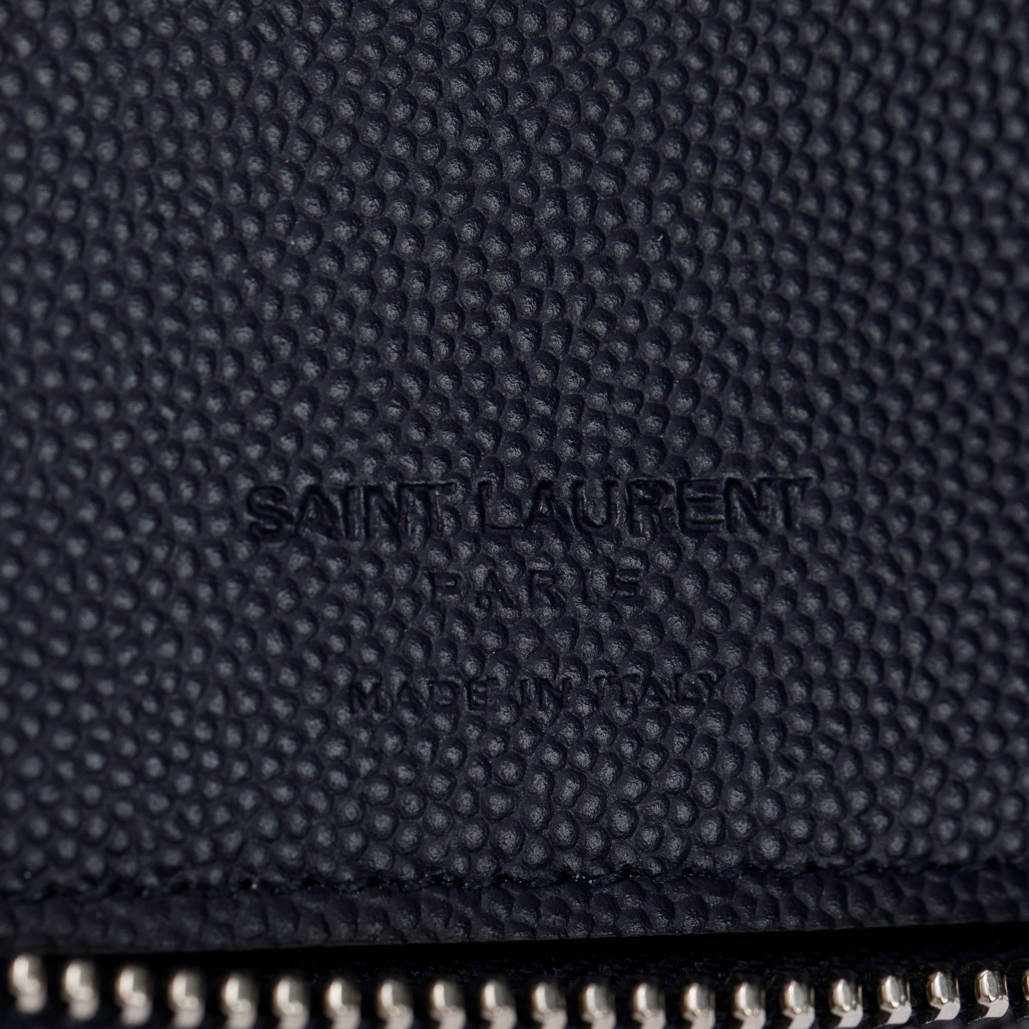 Saint Laurent Navy Grain de Poudre Leather Paris Zip Around Wallet
