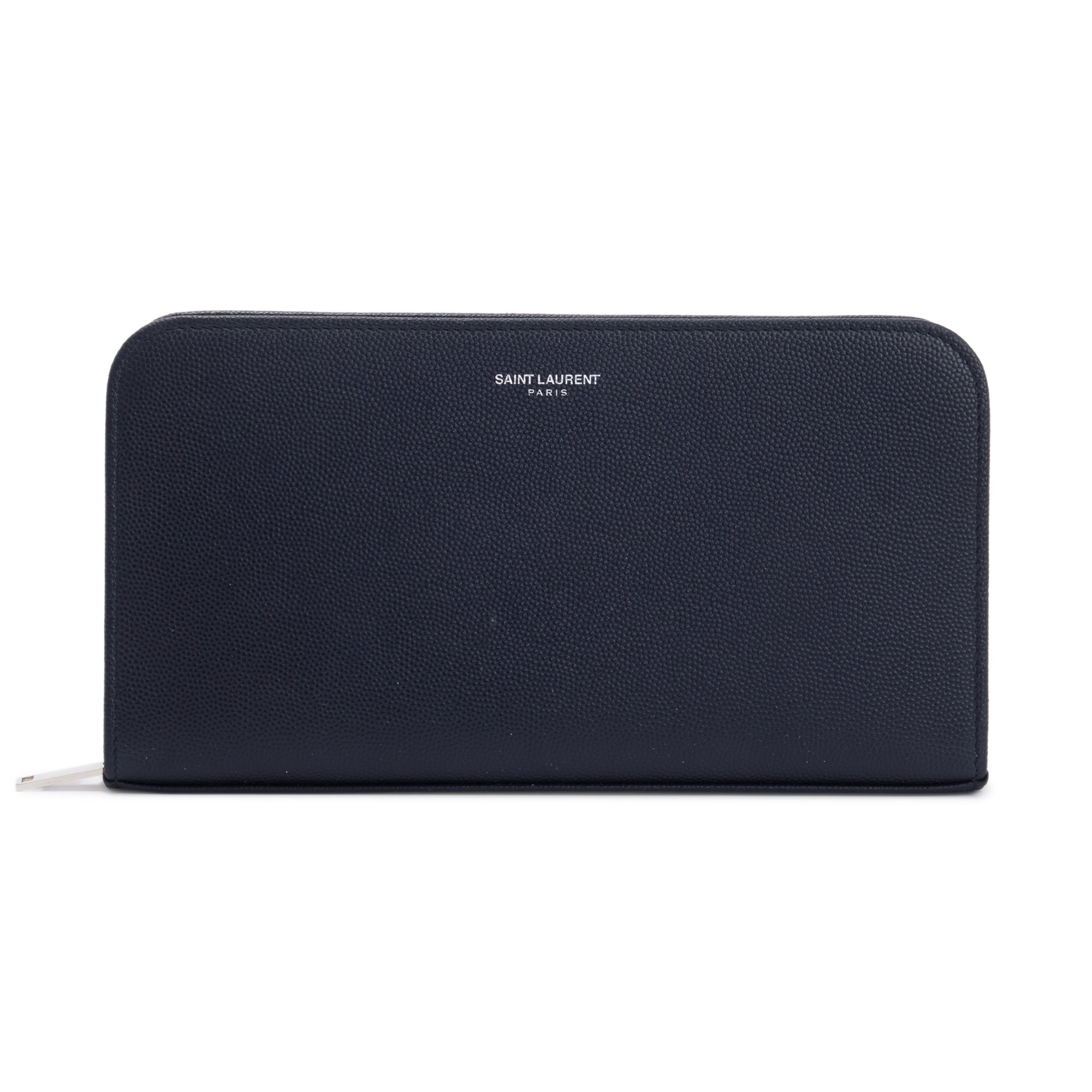 Saint Laurent Navy Grain de Poudre Leather Paris Zip Around Wallet