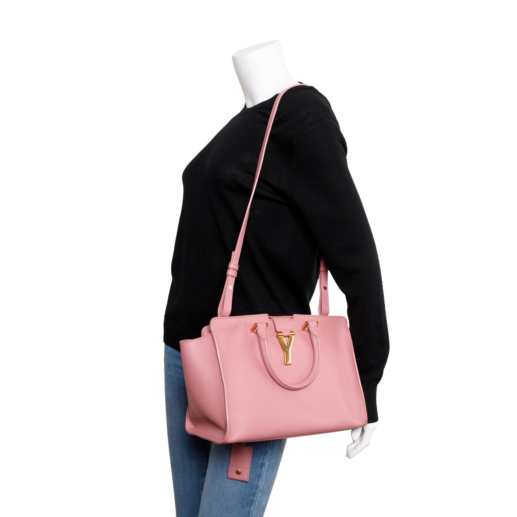 Saint Laurent Pink Calfskin Leather Small Cabas Tote Bag w/ Strap