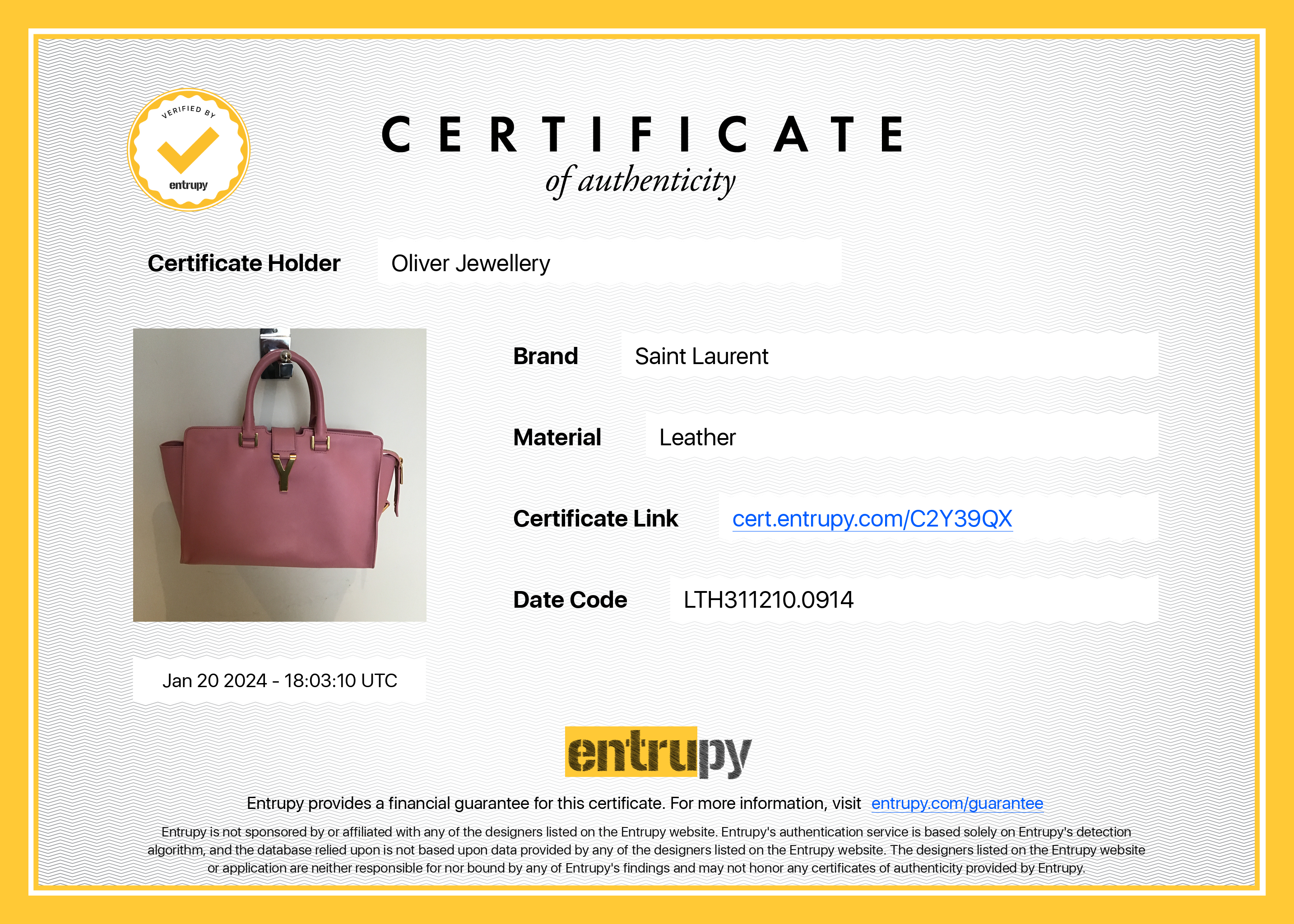 Saint Laurent Pink Calfskin Leather Small Cabas Tote Bag w/ Strap