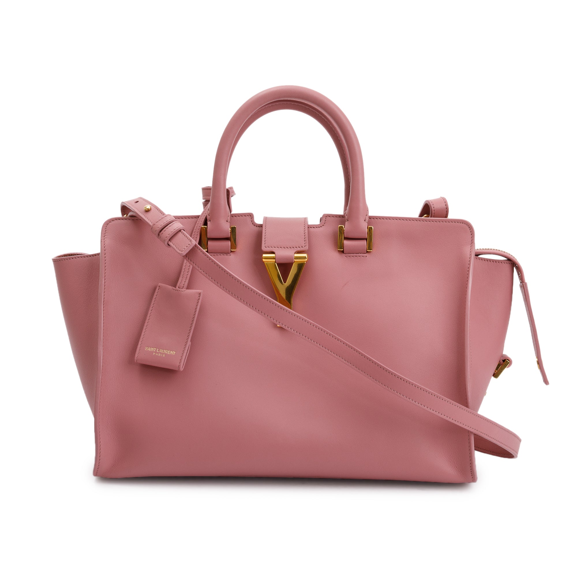 Saint Laurent Pink Calfskin Leather Small Cabas Tote Bag w/ Strap