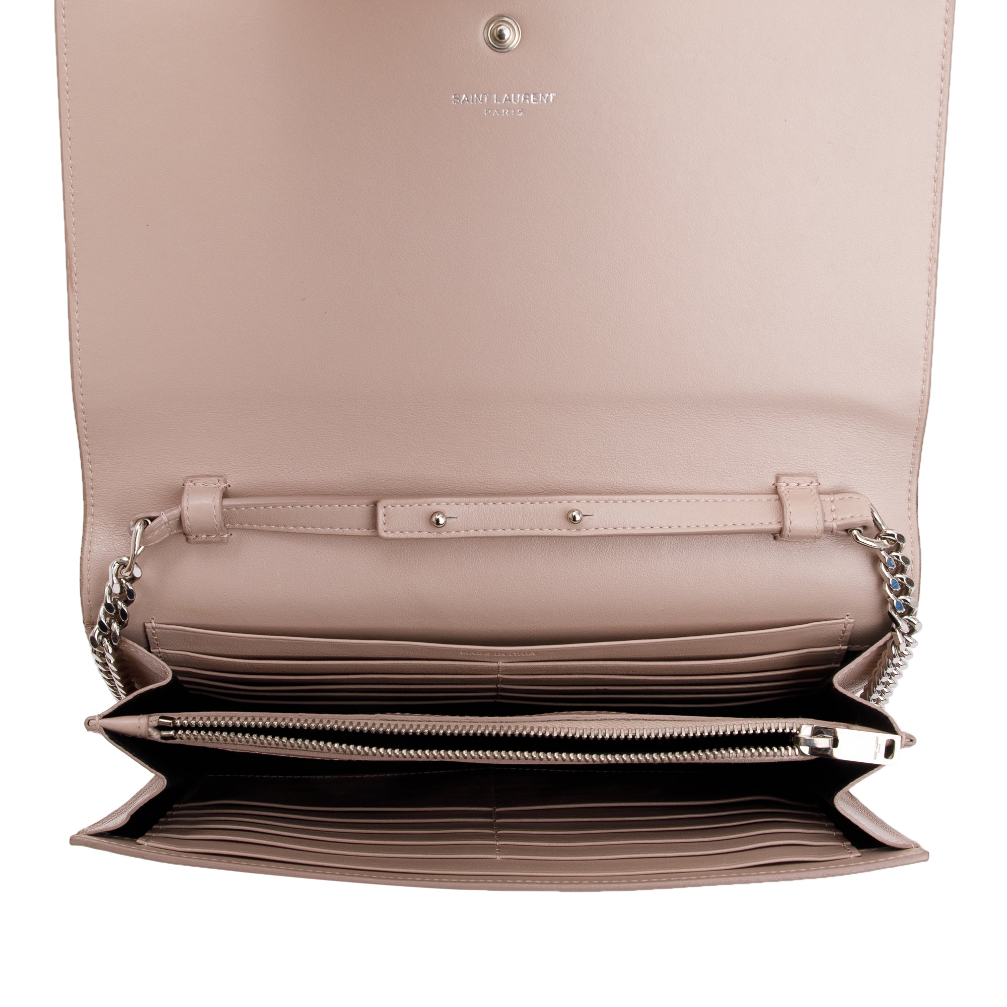 Saint Laurent Pink Crocodile-Embossed Leather Cassandre Chain Wallet