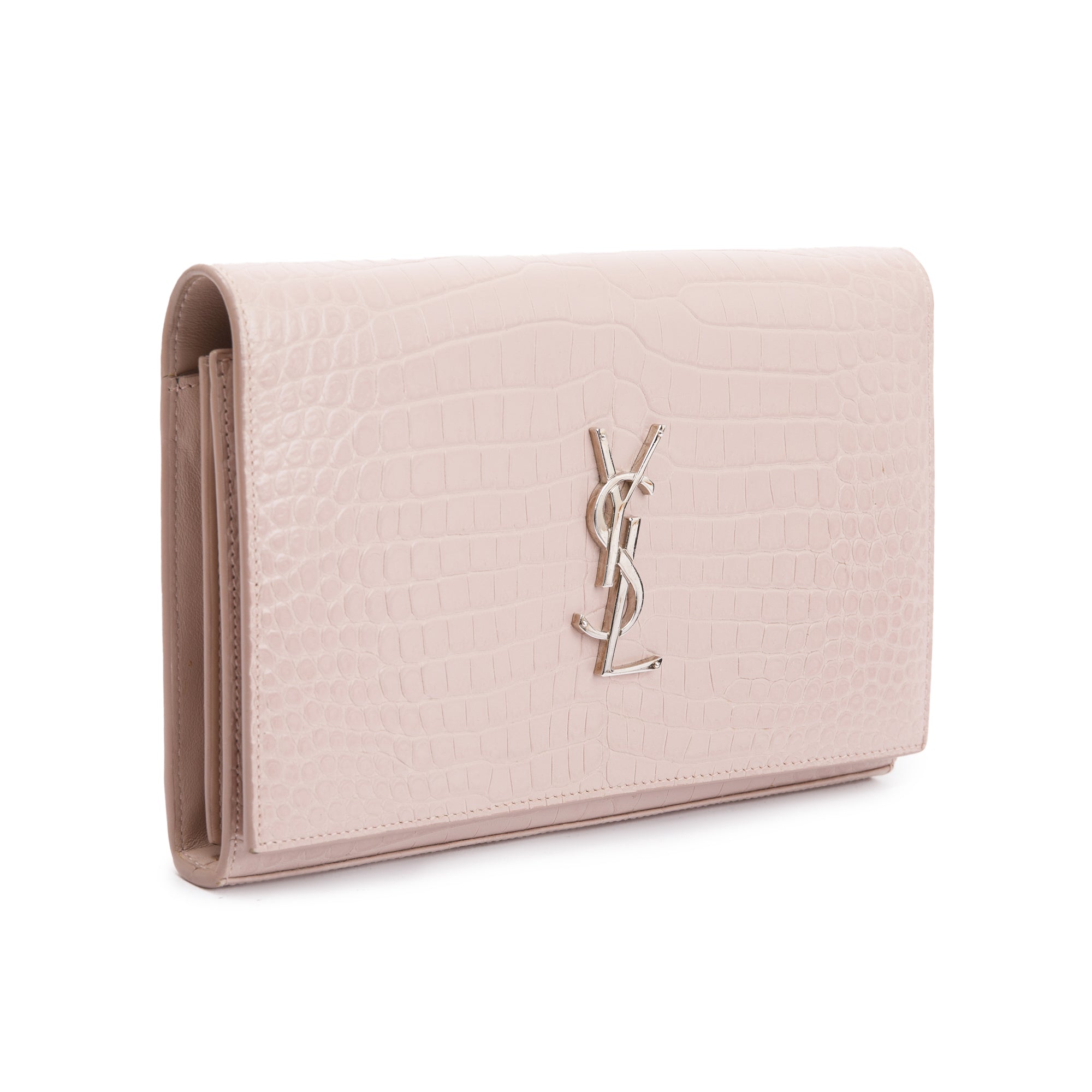 Saint Laurent Pink Crocodile-Embossed Leather Cassandre Chain Wallet