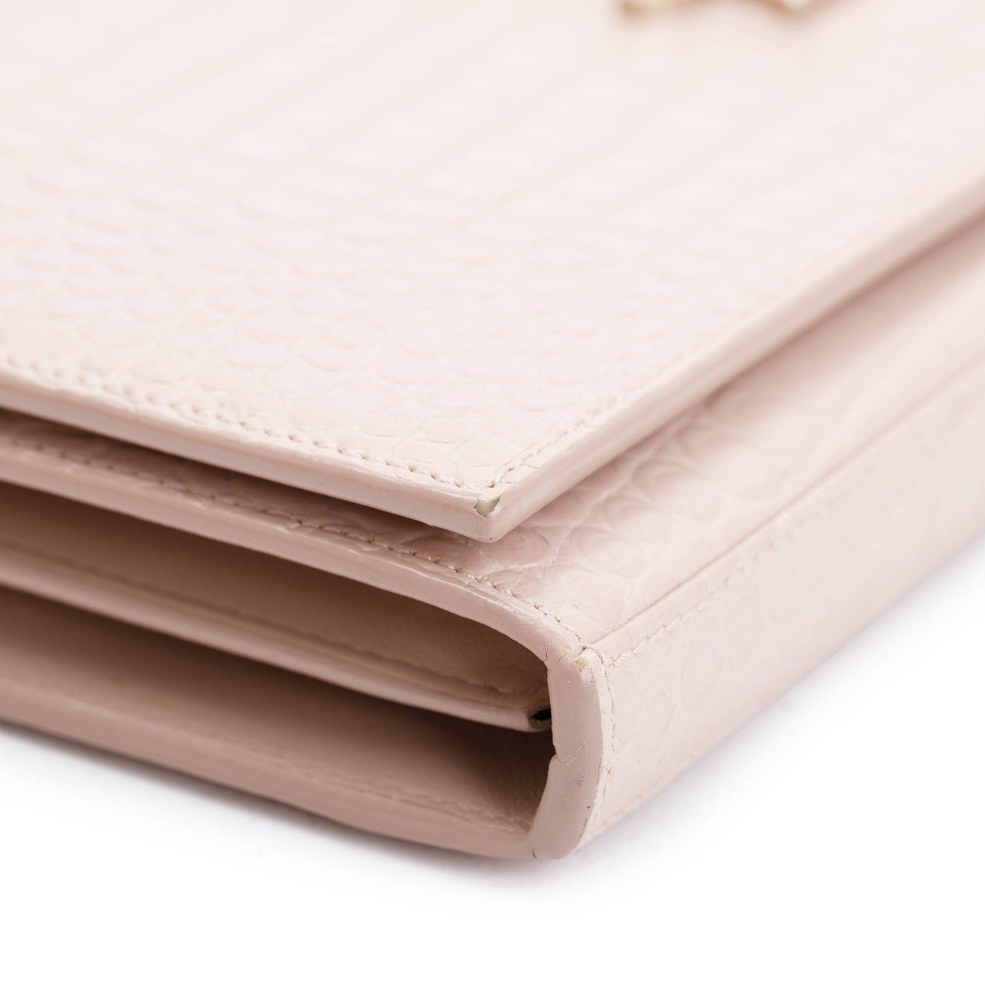 Saint Laurent Pink Crocodile-Embossed Leather Cassandre Chain Wallet