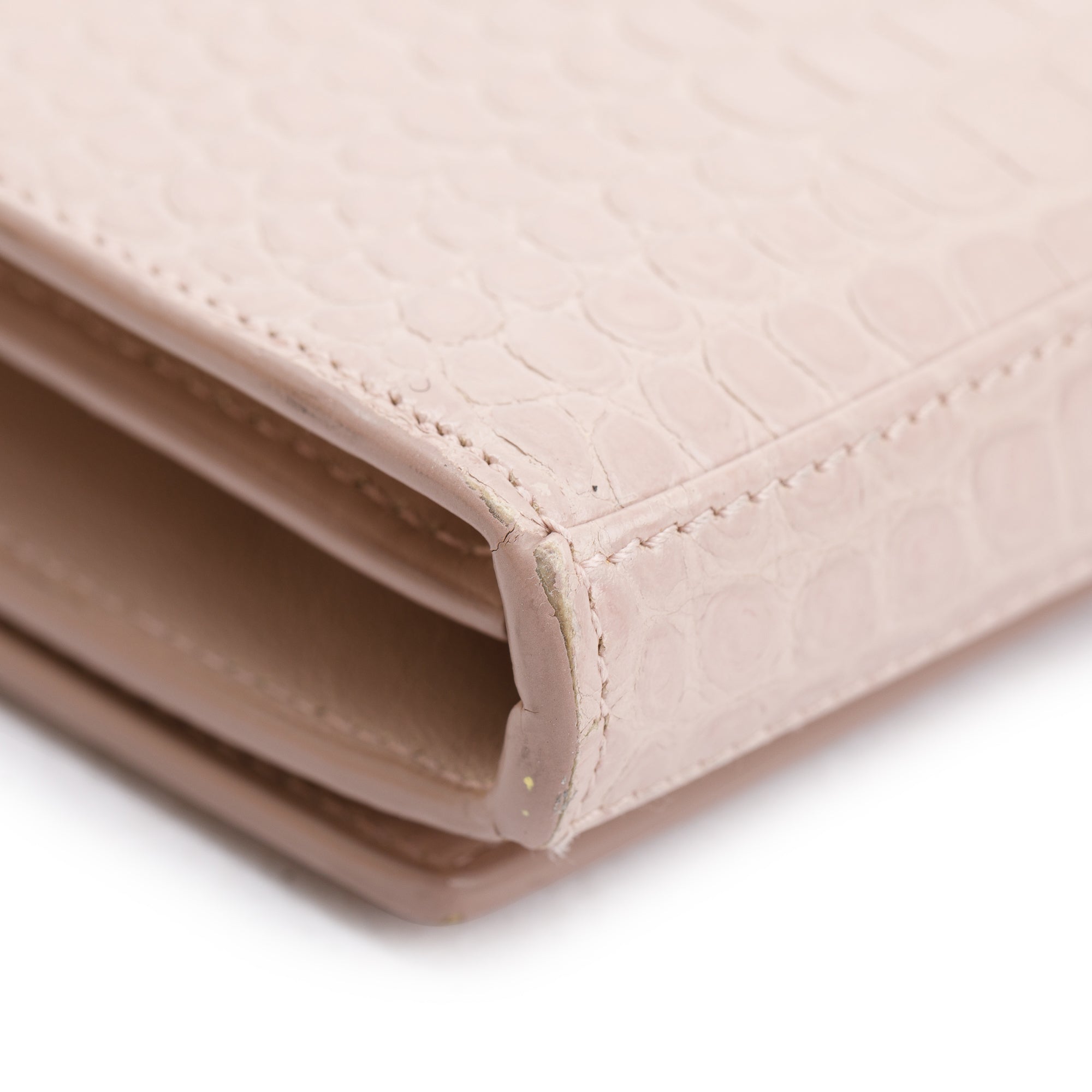 Saint Laurent Pink Crocodile-Embossed Leather Cassandre Chain Wallet