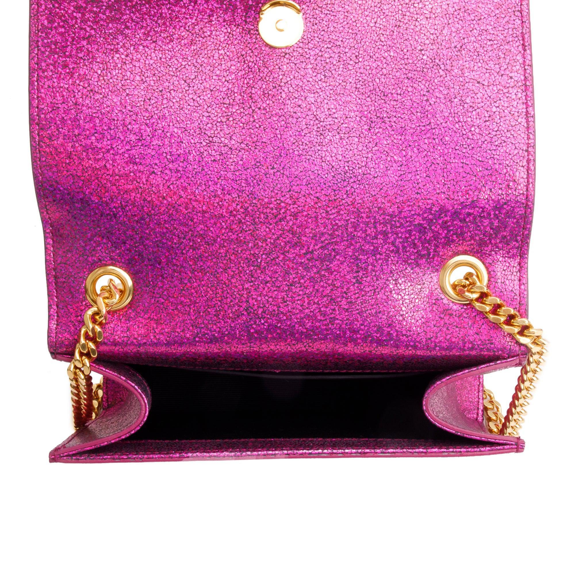 Saint Laurent Pink Glitter Leather Mini Monogram Kate Bag