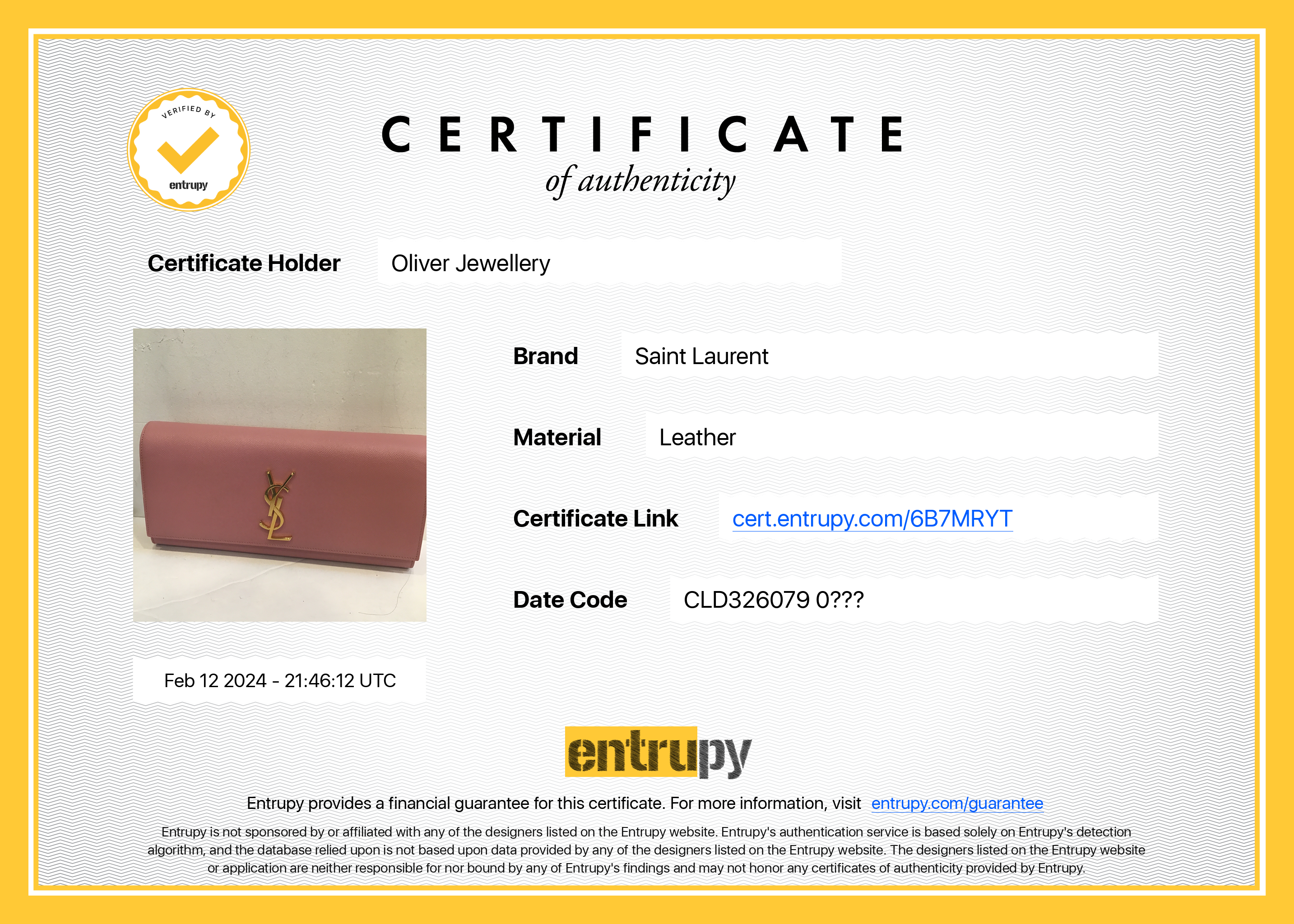 Saint Laurent Pink Grain De Poudre Kate Clutch