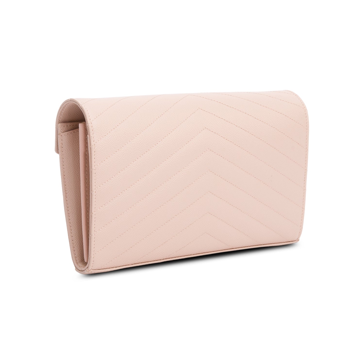 Saint Laurent Pink Grain De Poudre Leather Cassandre Envelope Chain Wallet w/ Box & Receipt