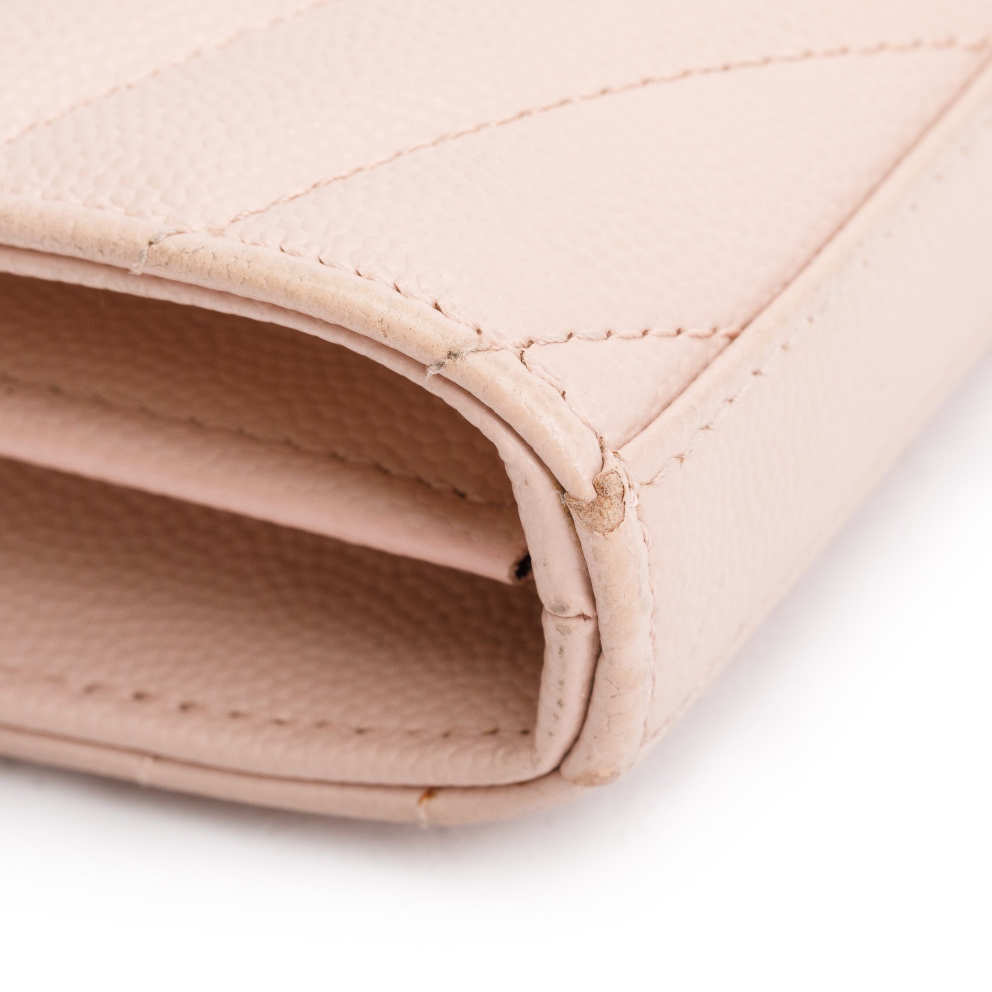 Saint Laurent Pink Grain De Poudre Leather Cassandre Matelasse Chain Wallet w/ Box