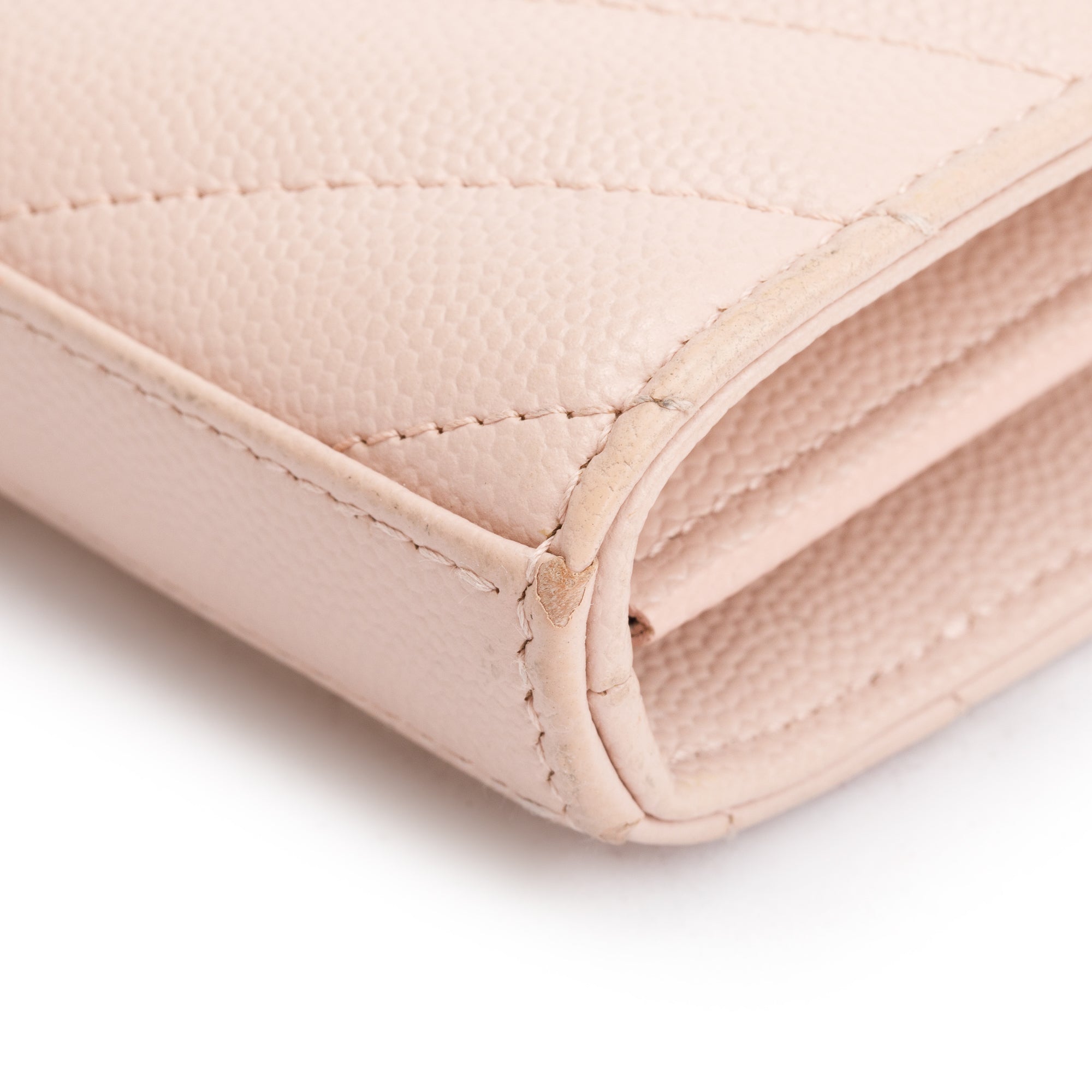 Saint Laurent Pink Grain De Poudre Leather Cassandre Matelasse Chain Wallet w/ Box